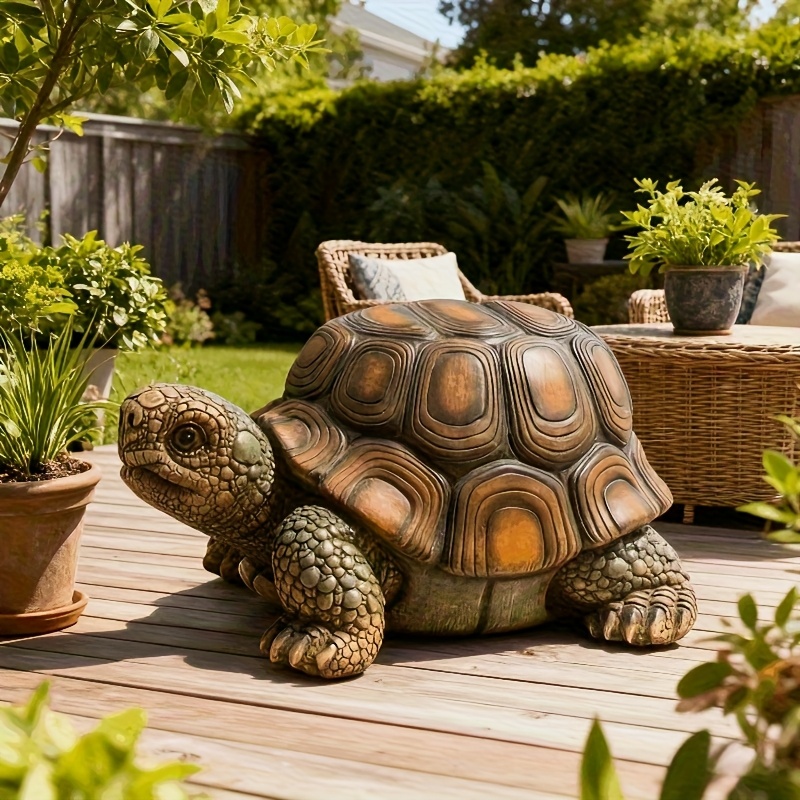 18" Garden Turtle Statue Stool, Simulated Animal Resin Sculpture, Multi-Purpose Decorative Stool for Living Room, Balcony, Office, Garden, Courtyard & Lawn - Image 5