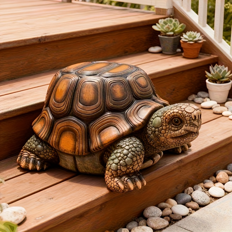 18" Garden Turtle Statue Stool, Simulated Animal Resin Sculpture, Multi-Purpose Decorative Stool for Living Room, Balcony, Office, Garden, Courtyard & Lawn - Image 6