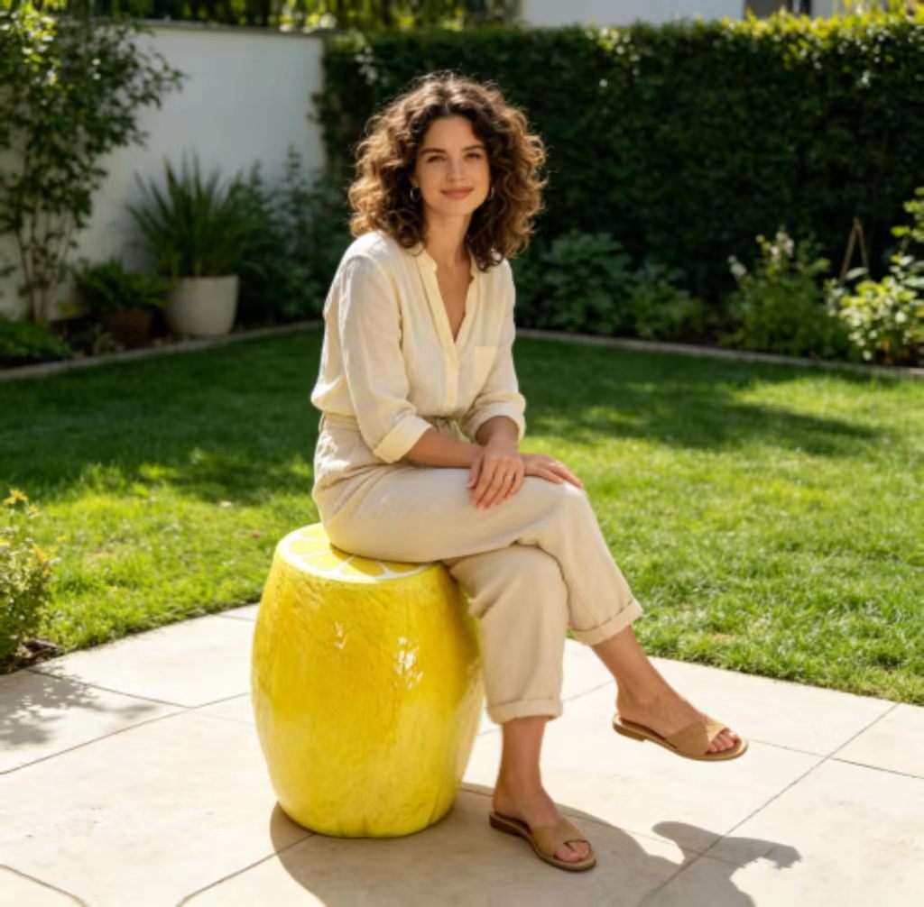 Yellow Lemon Fruit Stool, 14"Oversized Resin Stool, Side Table, Home Decor Plant Stand Garden Indoor Outdoor Decorations, Multi-Purpose Innovative Garden Furniture - Image 3