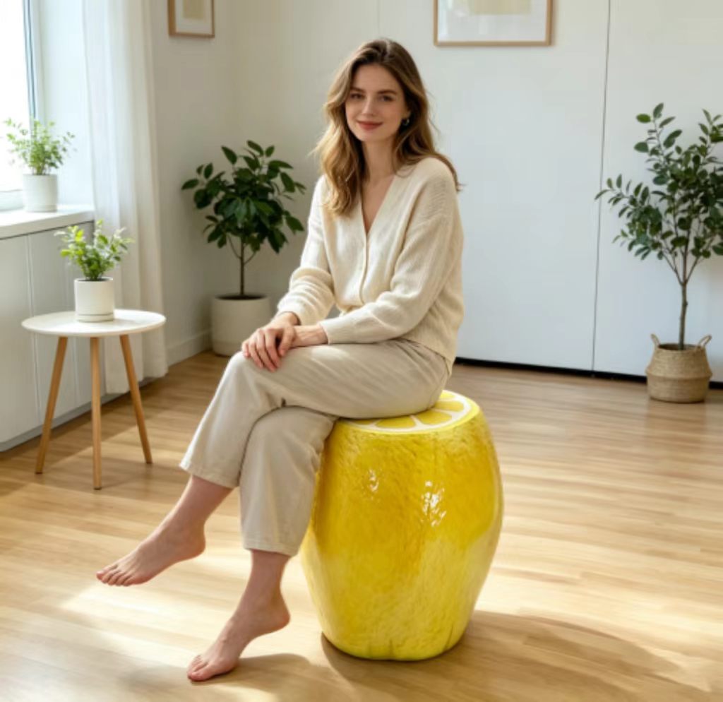 Yellow Lemon Fruit Stool, 14"Oversized Resin Stool, Side Table, Home Decor Plant Stand Garden Indoor Outdoor Decorations, Multi-Purpose Innovative Garden Furniture - Image 5