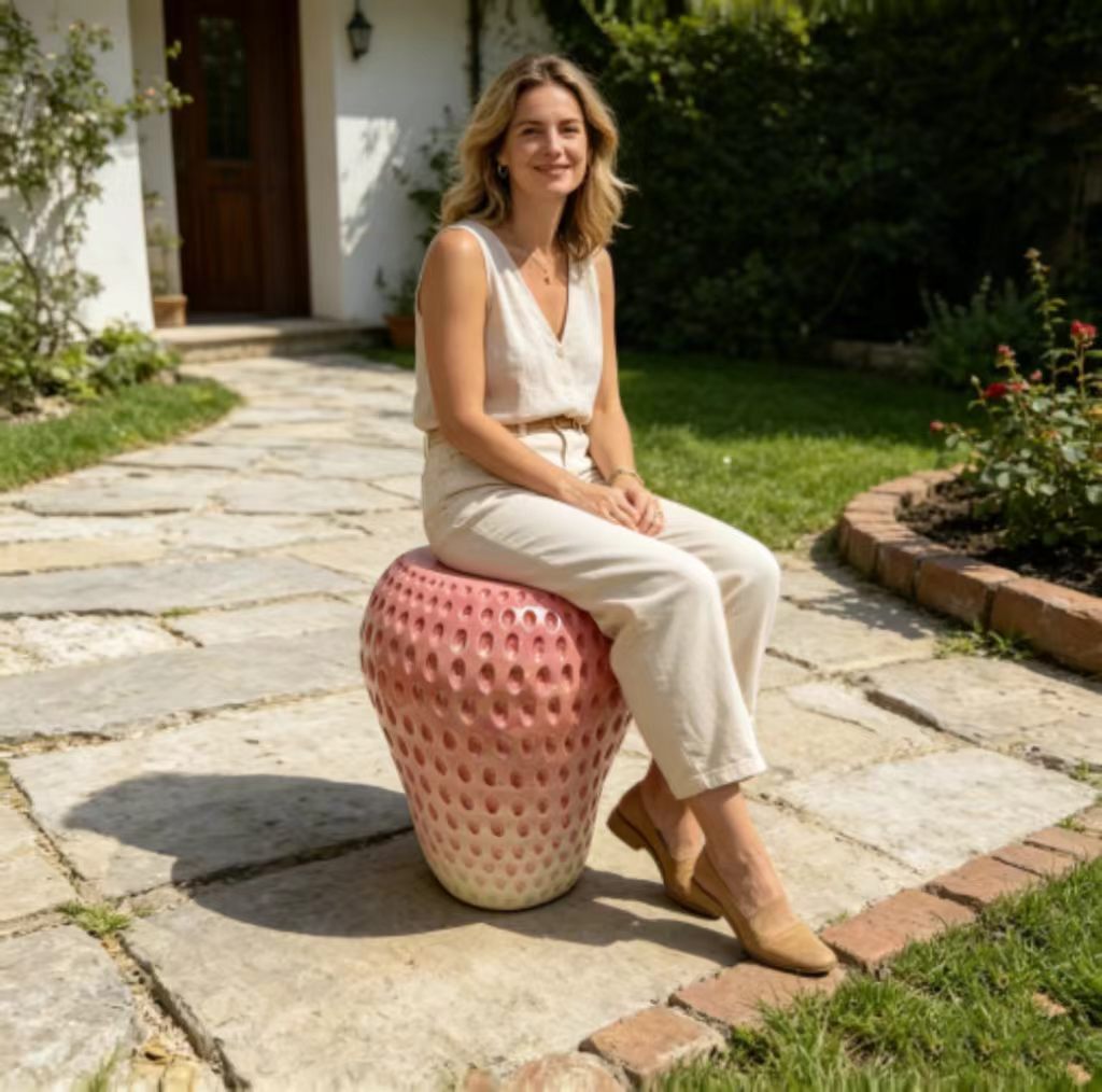 Strawberry Fruit Stool, 13.4"Oversized Resin Stool, Side Table, Home Decor Plant Stand Garden Indoor Outdoor Decorations, Multi-Purpose Innovative Garden Furniture - Image 3