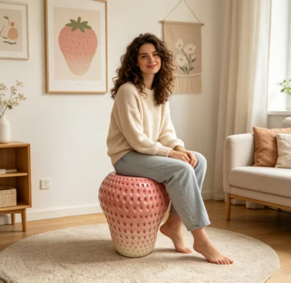 Strawberry Fruit Stool, 13.4"Oversized Resin Stool, Side Table, Home Decor Plant Stand Garden Indoor Outdoor Decorations, Multi-Purpose Innovative Garden Furniture - Image 5
