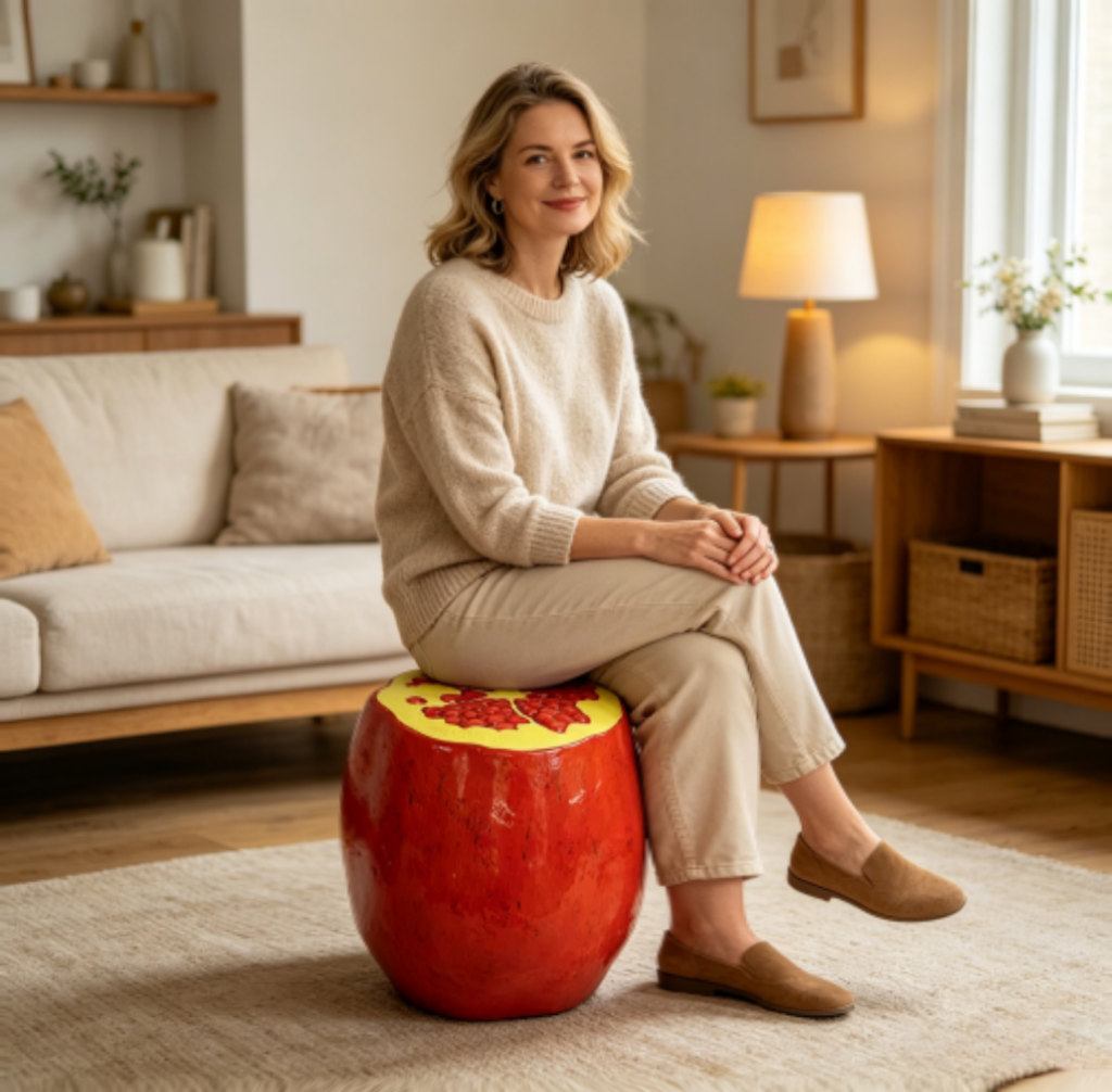 Pomegranate Fruit Stool, 13.4"Oversized Resin Stool, Side Table, Home Decor Plant Stand Garden Indoor Outdoor Decorations, Multi-Purpose Innovative Garden Furniture - Image 3
