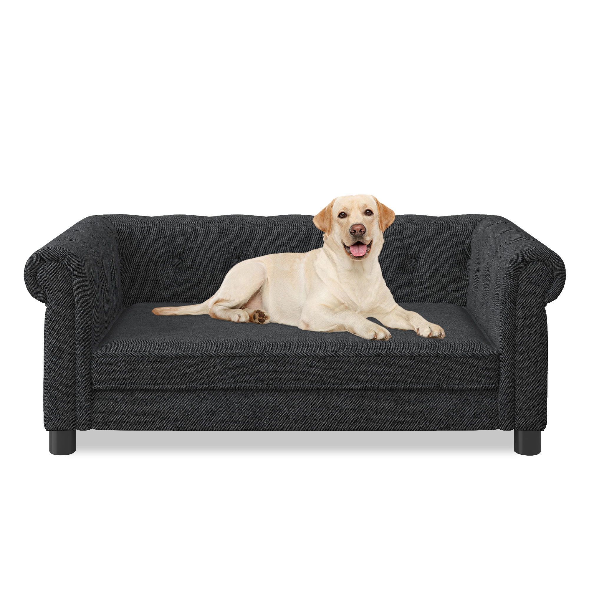 Elegant rectangular pet bed for small and medium-sized dogs, durable elevated dog sofa bed, comfortable dog sofa, modern and fashionable linen fabric dog sofa-Black - Image 6