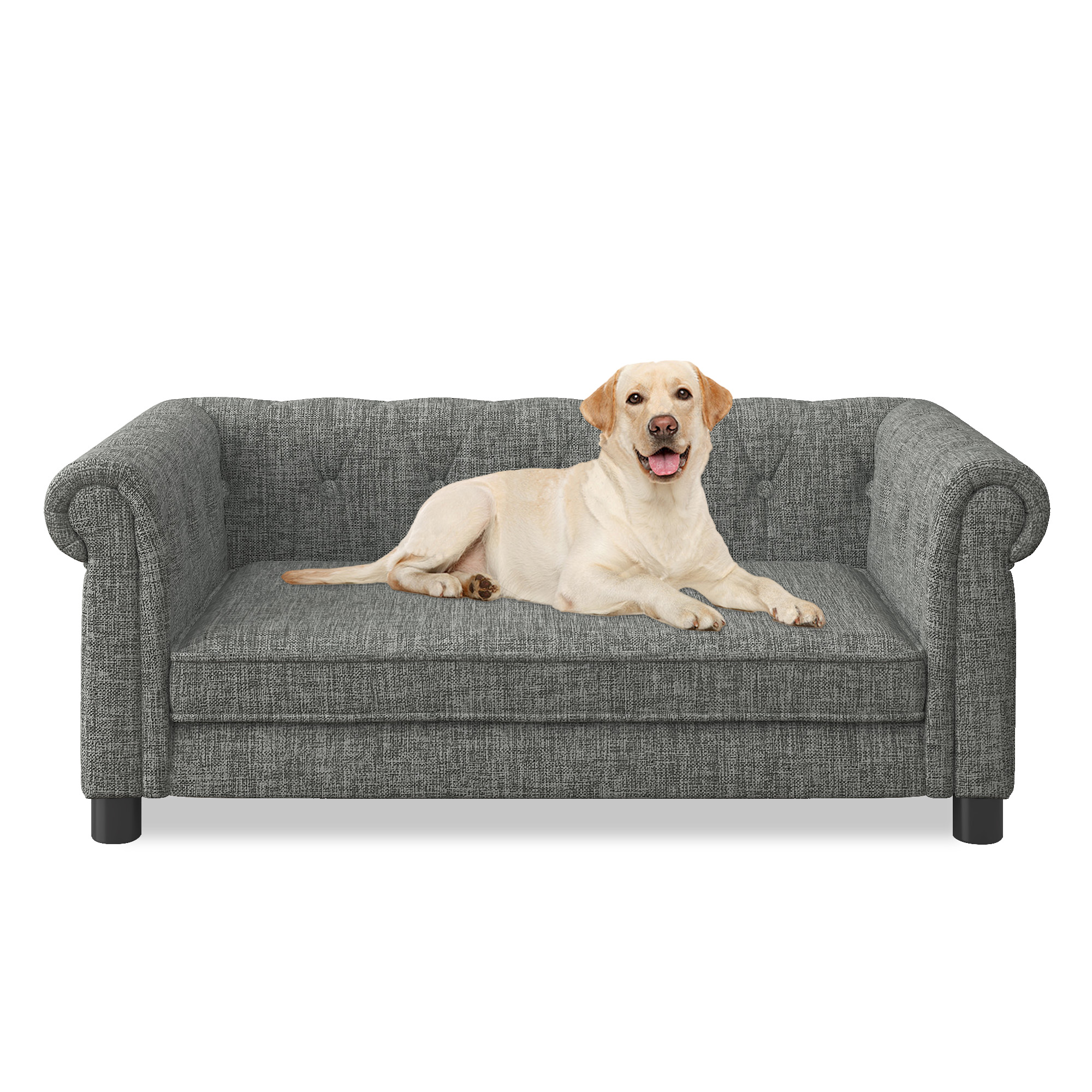 Elegant rectangular pet bed for small and medium-sized dogs, durable elevated dog sofa bed, comfortable dog sofa, modern and fashionable linen fabric dog sofa-Light grey - Image 6