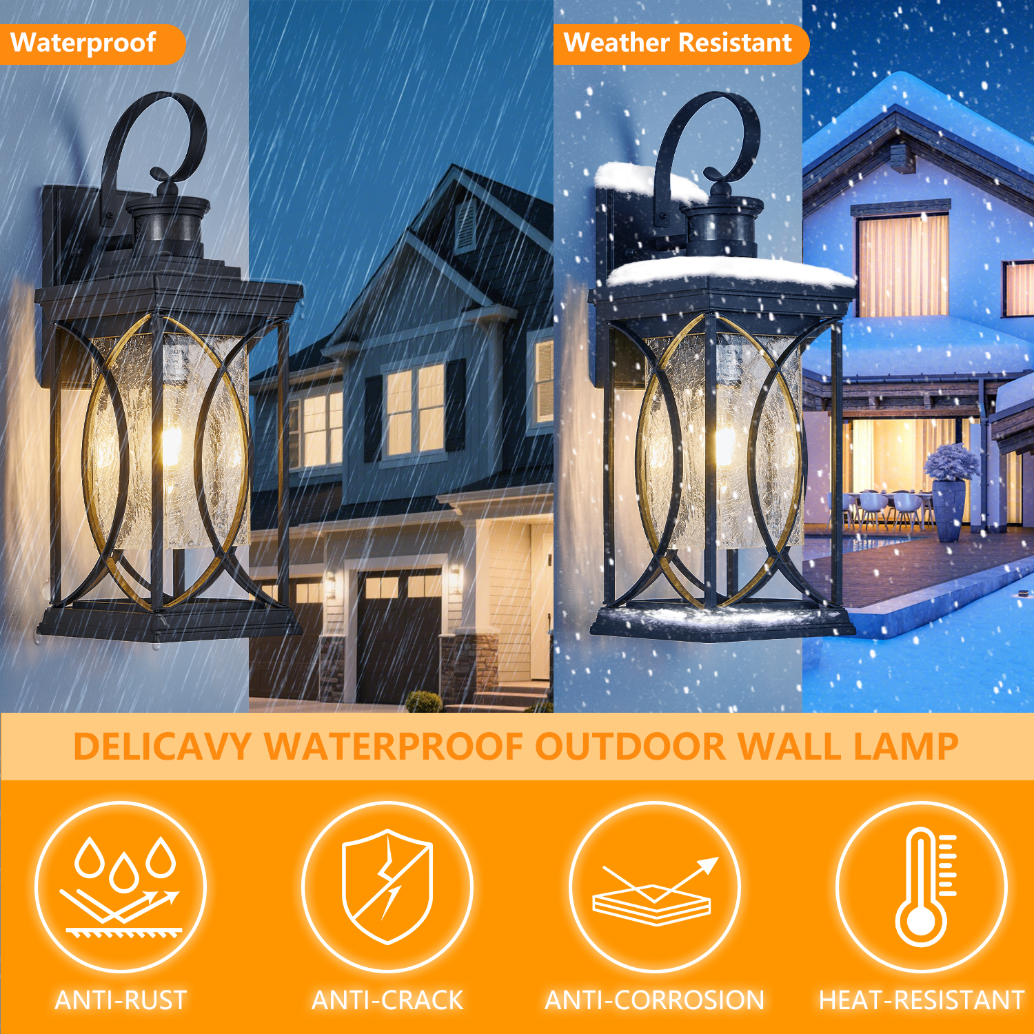 Motion Sensor Outdoor Lights Wall Mount, Dusk to Dawn Exterior Light Fixture, Anti-Rust Waterproof Outside Porch Lights with Glass & E26 Socket Wall Sconce for House Garage Patio Doorway, Black - Image 3