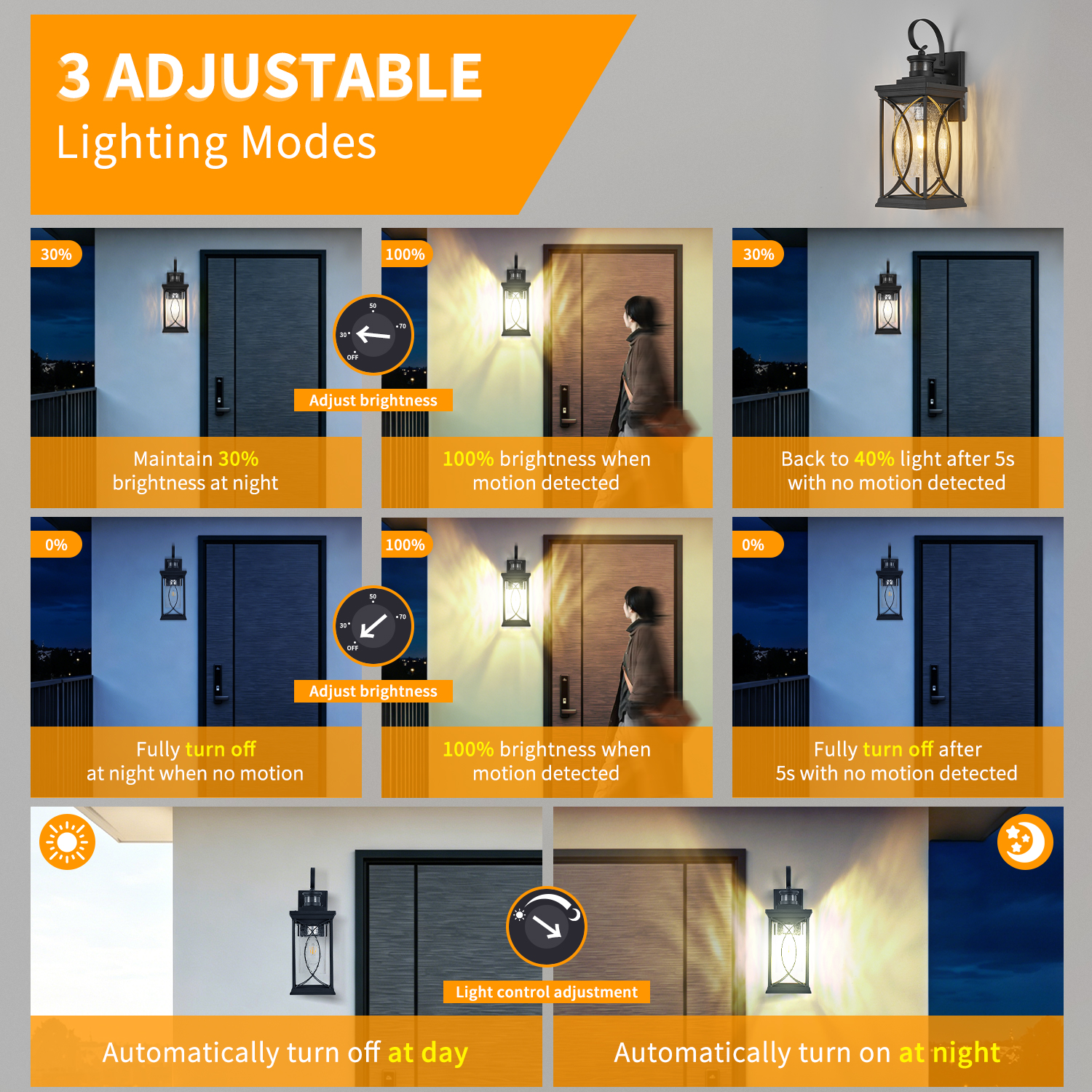 Motion Sensor Outdoor Lights Wall Mount, Dusk to Dawn Exterior Light Fixture, Anti-Rust Waterproof Outside Porch Lights with Glass & E26 Socket Wall Sconce for House Garage Patio Doorway, Black - Image 4