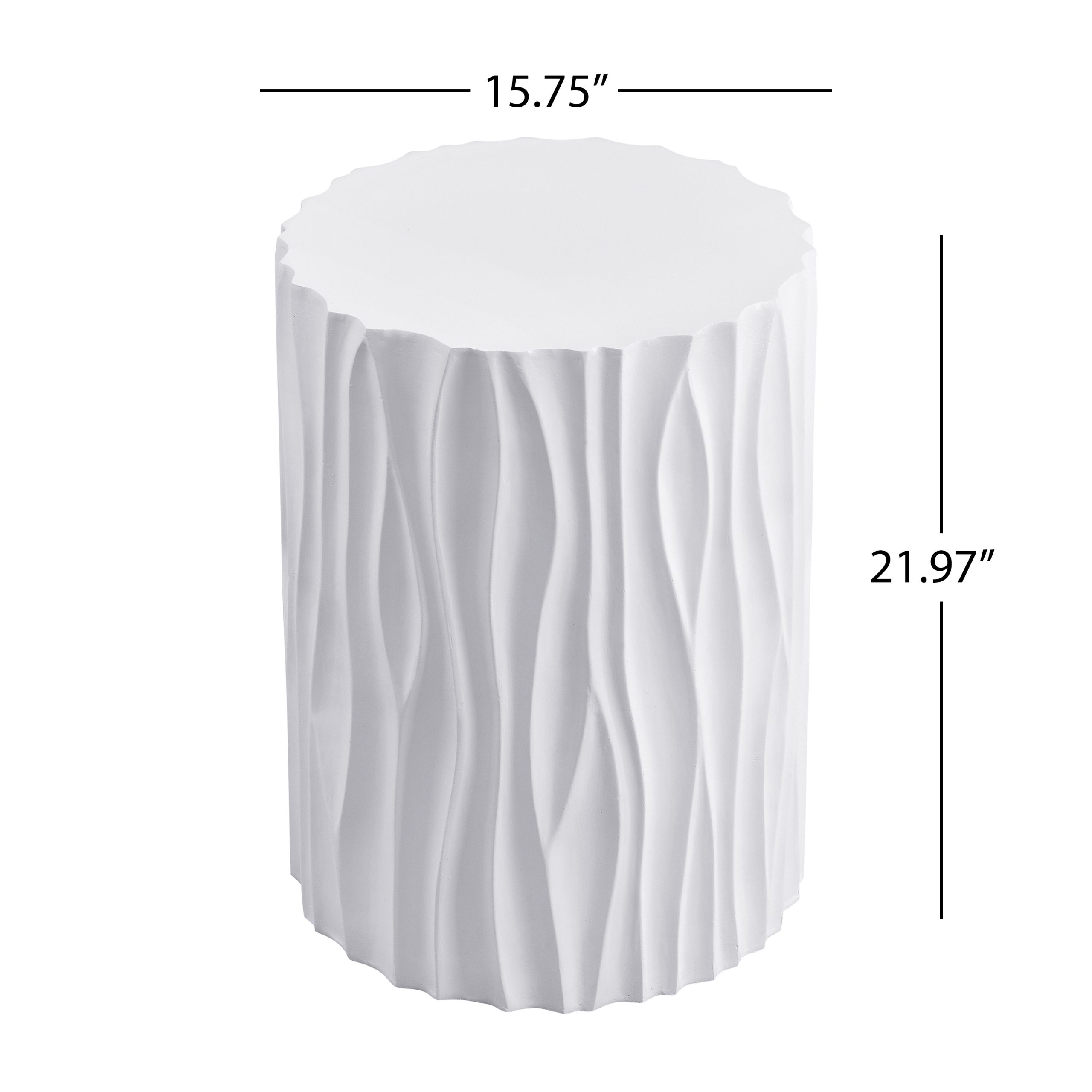 Modern White Outdoor Side Table with Wavy Fluted Design - 15.75" Round, 21.97" H, MGO Material, 66 lbs Capacity, Assembly-Free for Patio, Garden, or Balcony - Image 2