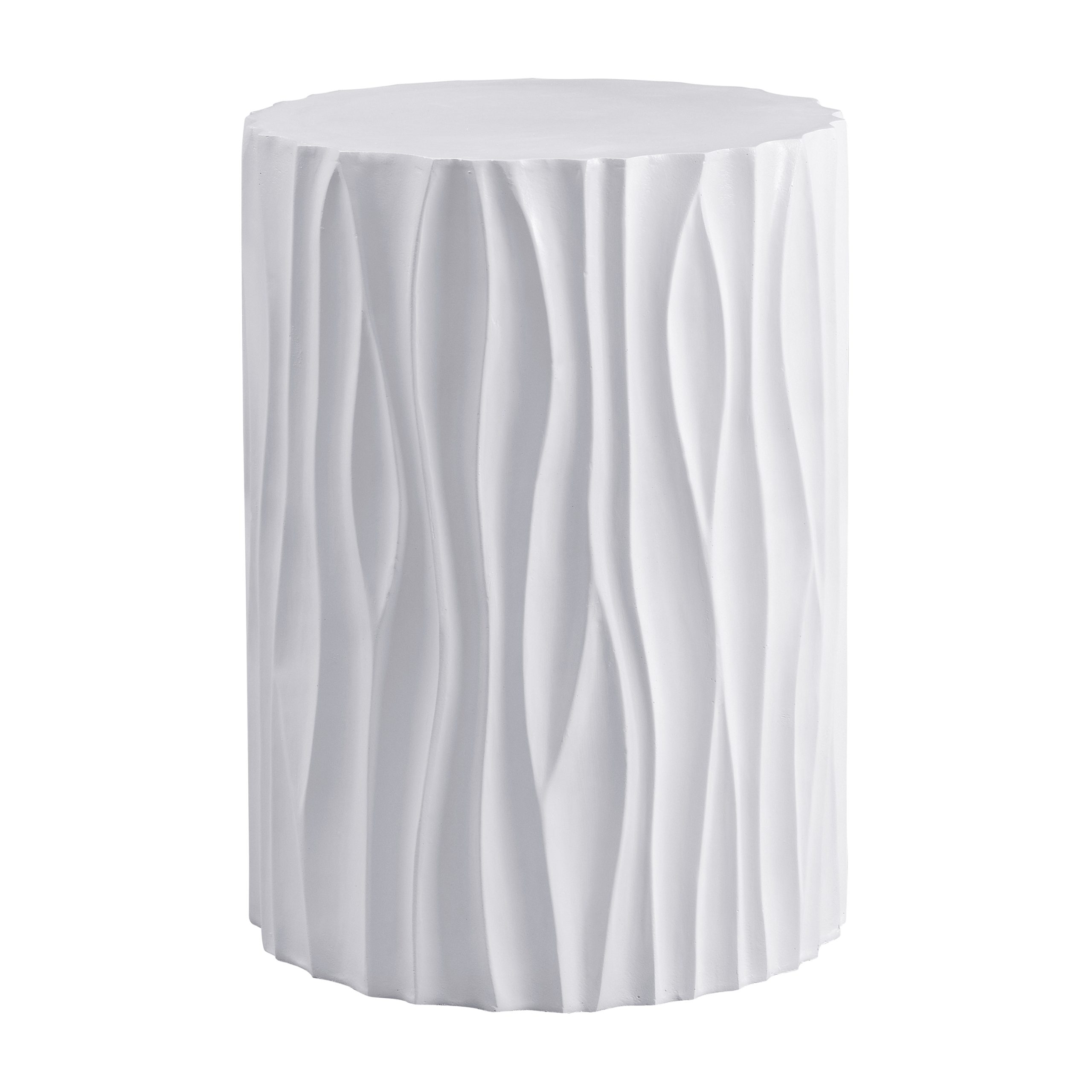 Modern White Outdoor Side Table with Wavy Fluted Design - 15.75" Round, 21.97" H, MGO Material, 66 lbs Capacity, Assembly-Free for Patio, Garden, or Balcony - Image 5