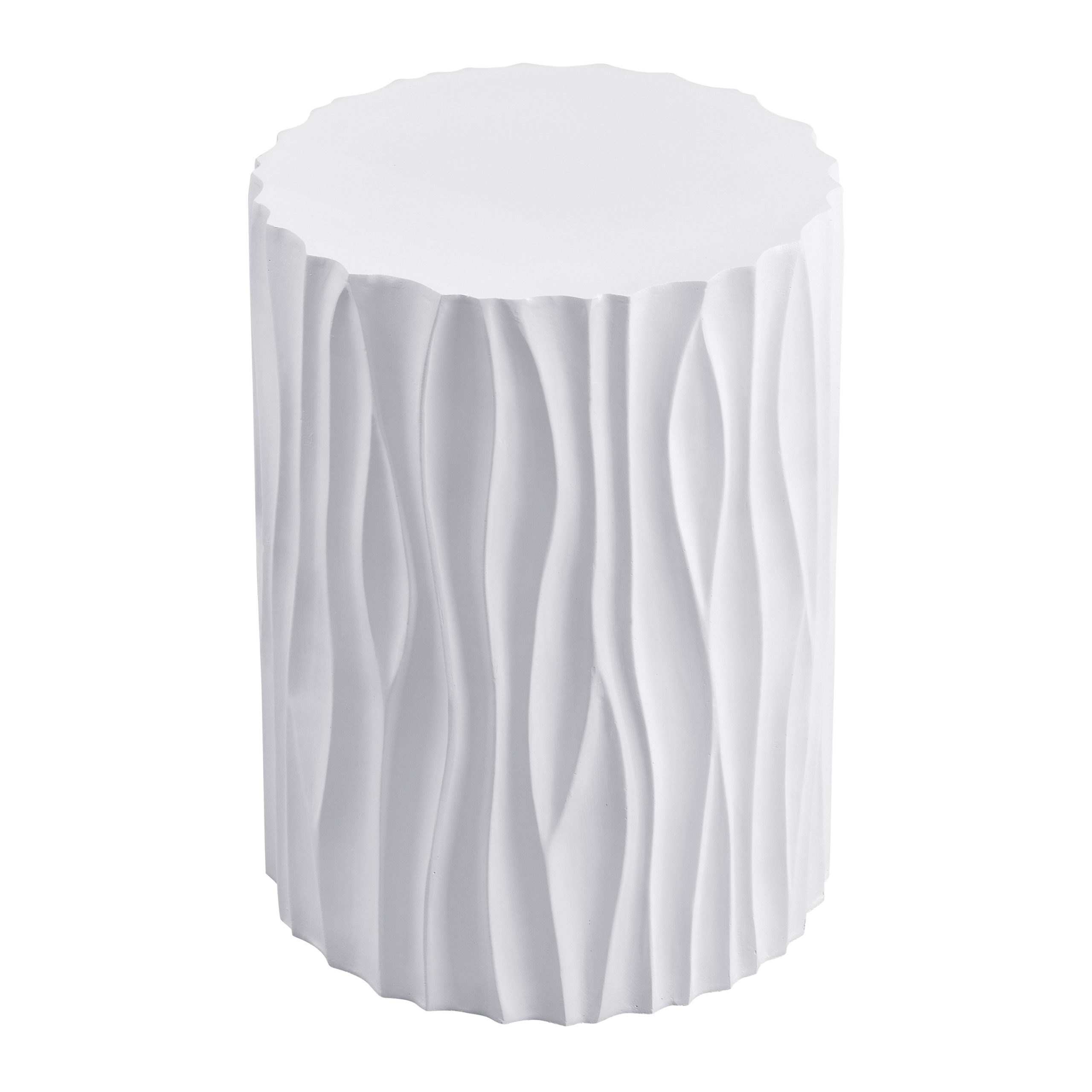 Modern White Outdoor Side Table with Wavy Fluted Design - 15.75" Round, 21.97" H, MGO Material, 66 lbs Capacity, Assembly-Free for Patio, Garden, or Balcony - Image 6