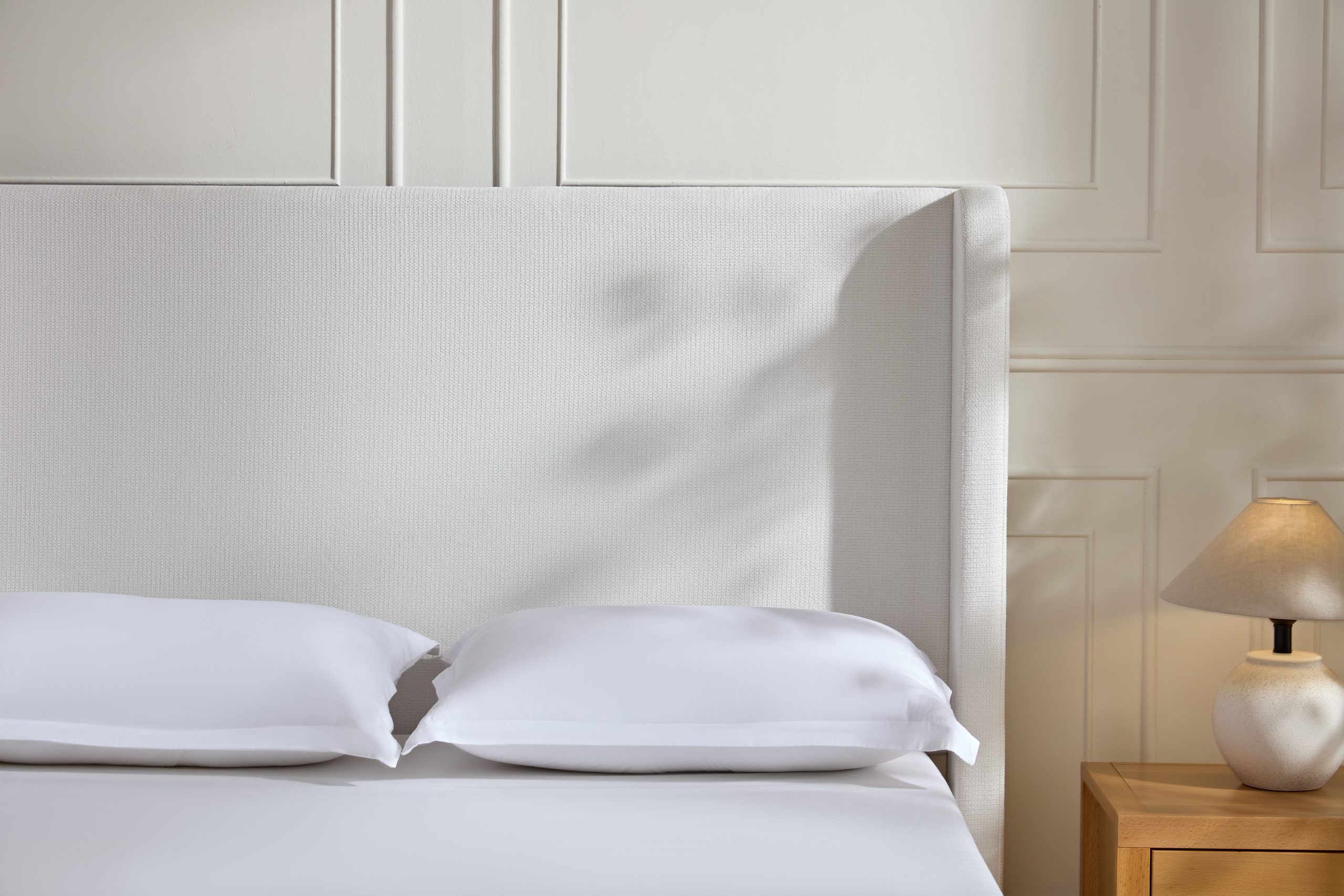 Harper Tall Headboard Upholstered Bed / 54" High Headboard / Elegant Simplicity / No Box Spring Needed / Easy Assembly / California King / Cream White Chenille - Image 4