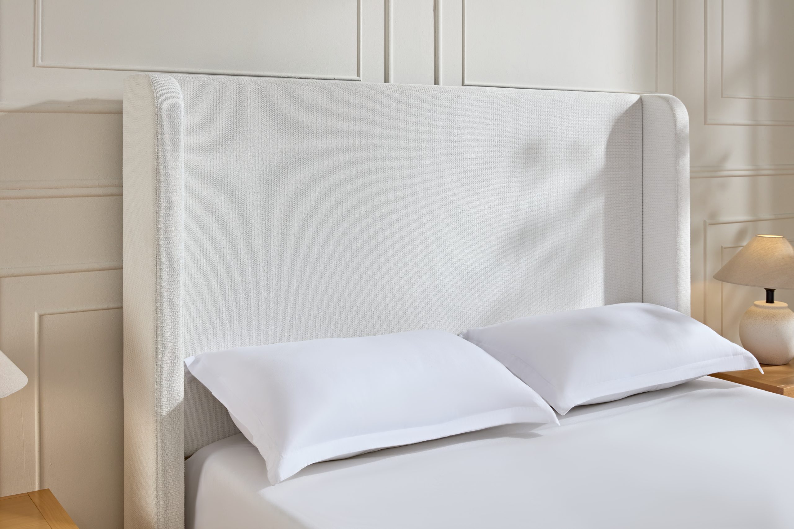 Harper Tall Headboard Upholstered Bed / 54" High Headboard / Elegant Simplicity / No Box Spring Needed / Easy Assembly / California King / Cream White Chenille - Image 6