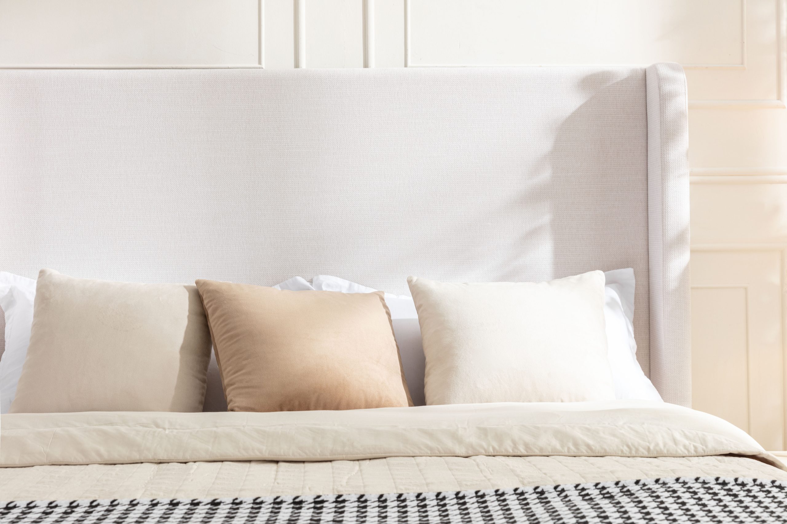 Hayden Upholstered Wingback Bed Size King / Tall 54" Headboard Upholstered King Bed / Without Wooden Slats / Box Spring Required / King / Textured Ivory Canvas / Elegant Simplicity / Easy Assembly - Image 4