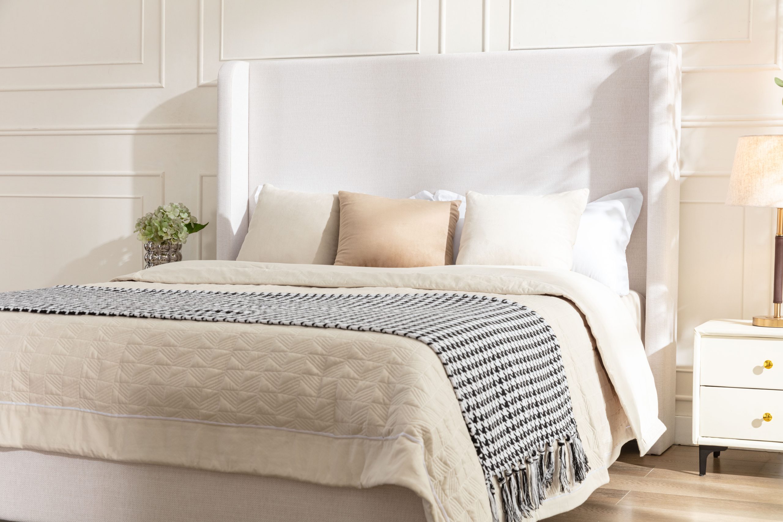 Harper Tall Headboard Upholstered Bed / 54" High Headboard / Elegant Simplicity / No Box Spring Needed / Easy Assembly / California King / Textured Ivory Canvas - Image 6
