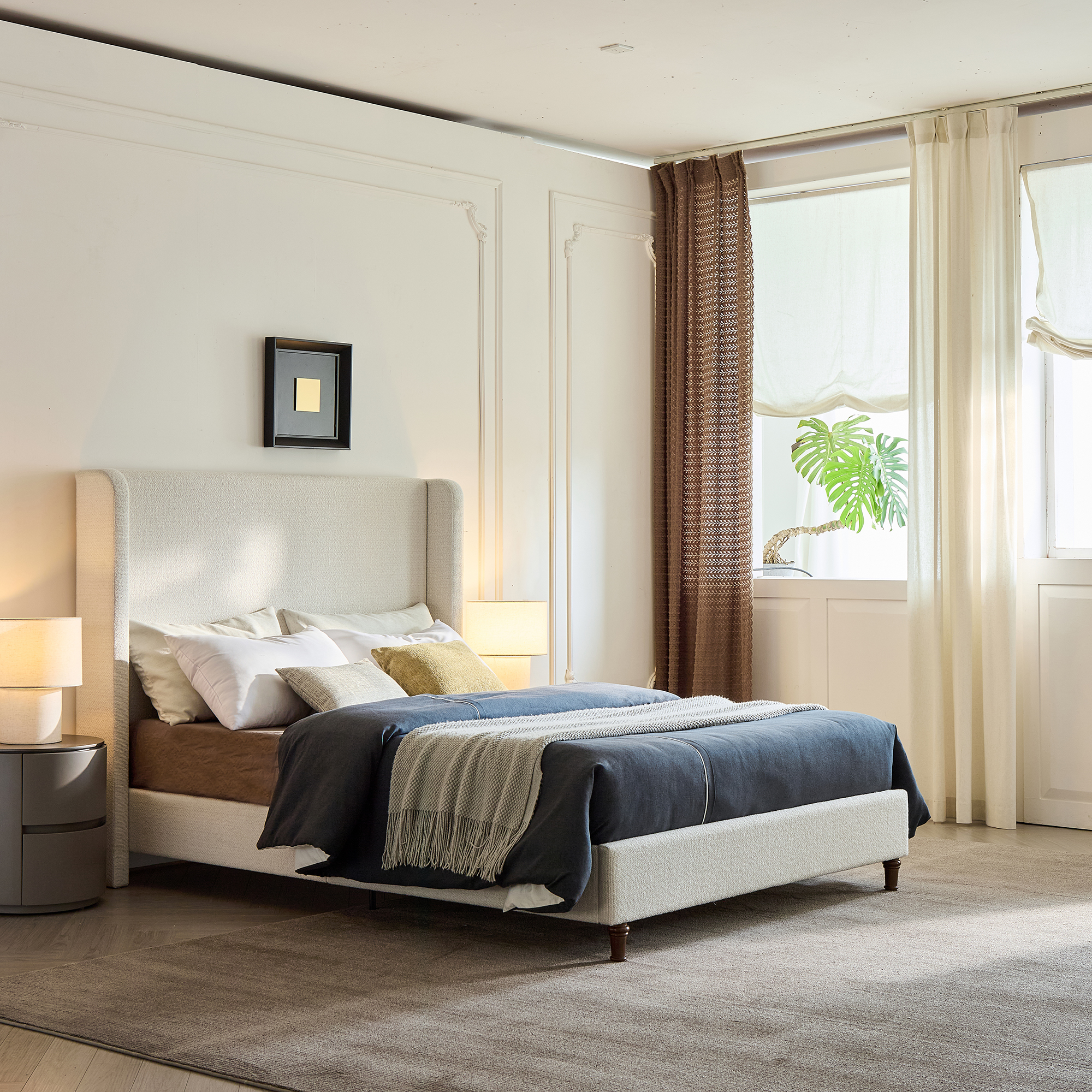 Harper Tall Headboard Upholstered Bed / 54" High Headboard / Elegant Simplicity / No Box Spring Needed / Easy Assembly / Queen / Cream White Boucle - Image 2