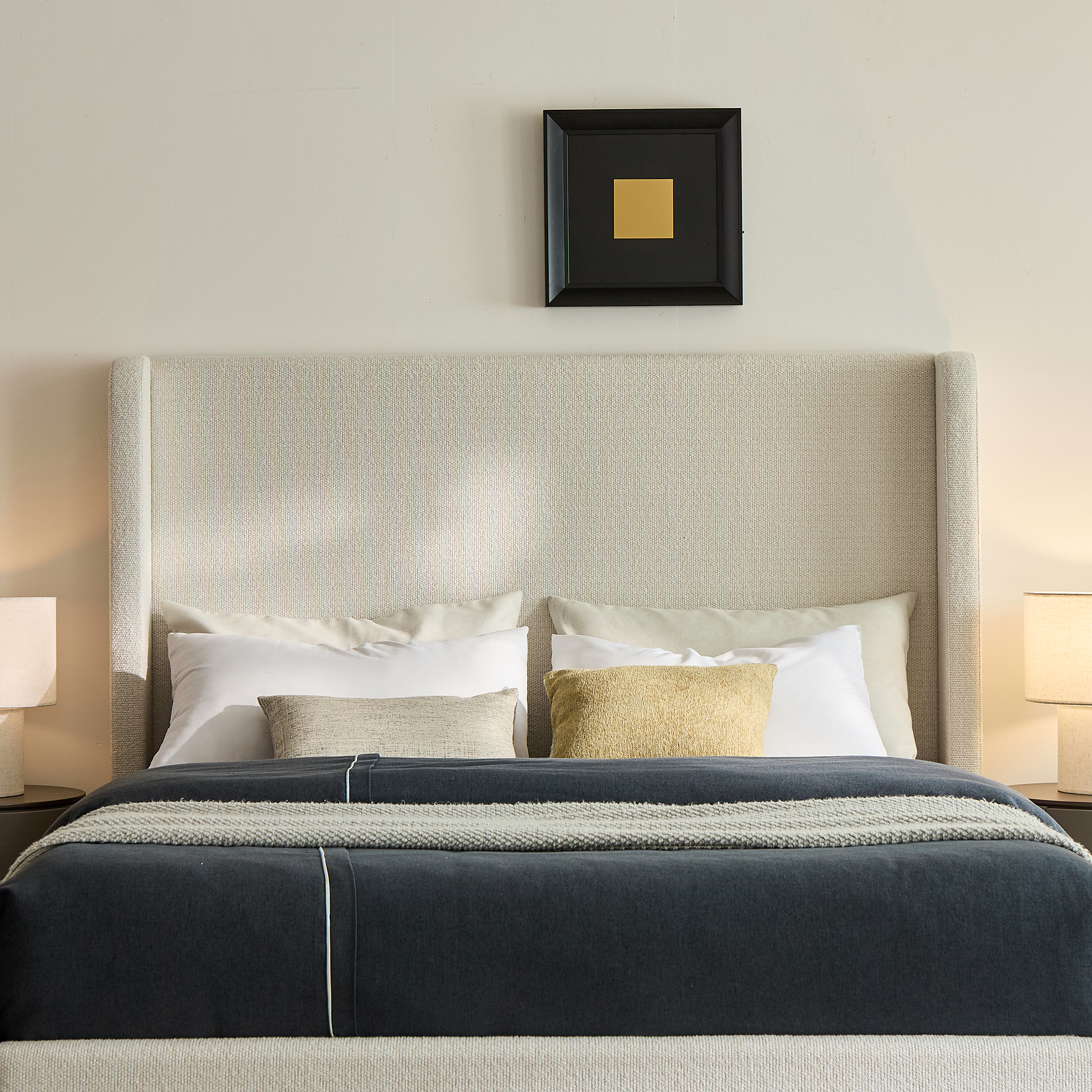 Harper Tall Headboard Upholstered Bed / 54" High Headboard / Elegant Simplicity / No Box Spring Needed / Easy Assembly / Queen / Cream White Boucle - Image 3
