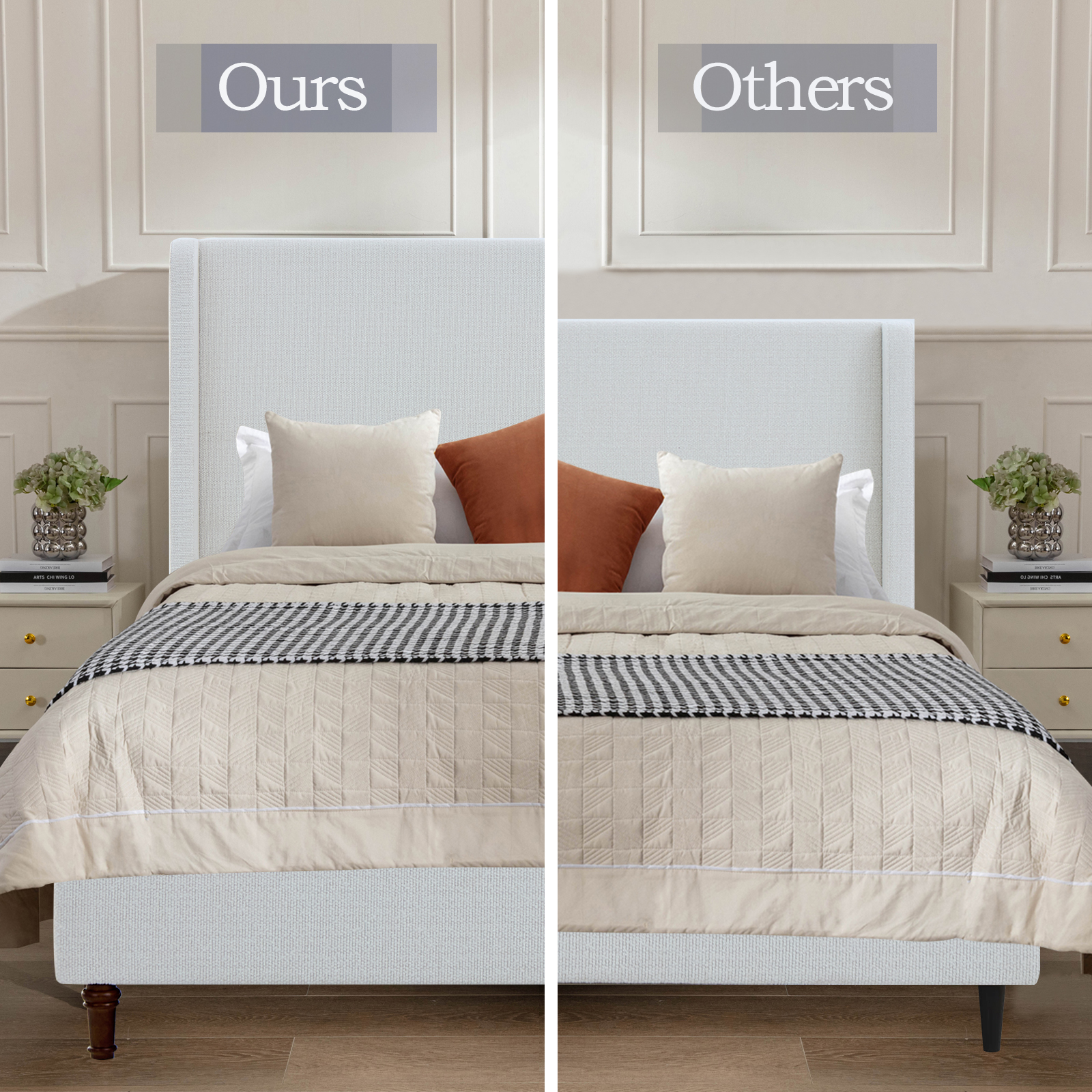 Harper Tall Headboard Upholstered Bed / 54" High Headboard / Elegant Simplicity / No Box Spring Needed / Easy Assembly / Queen / Cream White Boucle - Image 6