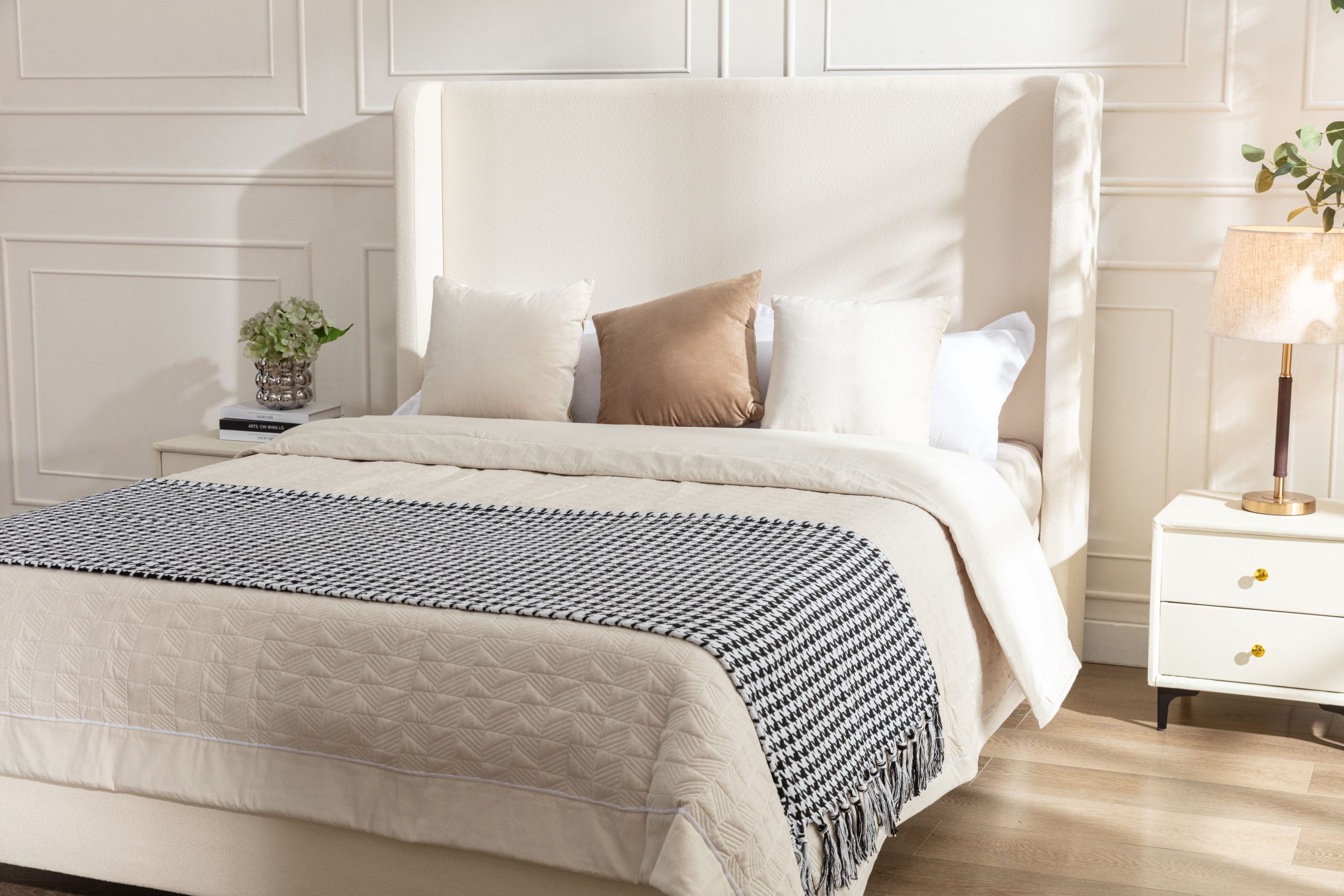 Harper Tall Headboard Upholstered Bed / 54" High Headboard / Elegant Simplicity / No Box Spring Needed / Easy Assembly / California King / Ivory Boucle - Image 4
