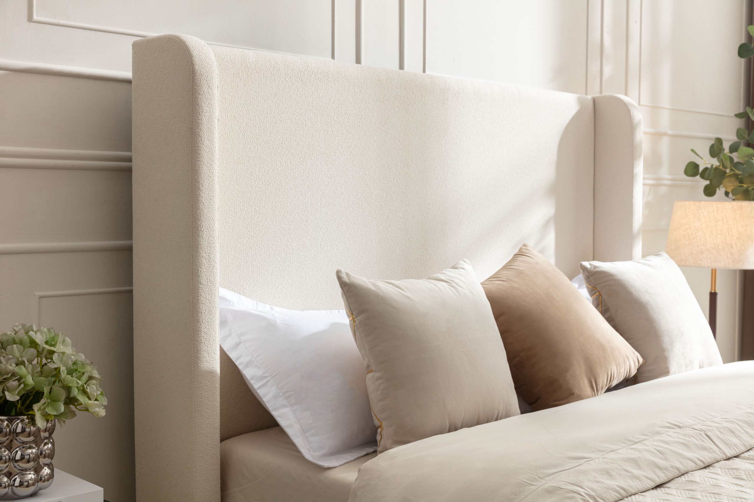 Harper Tall Headboard Upholstered Bed / 54" High Headboard / Elegant Simplicity / No Box Spring Needed / Easy Assembly / California King / Ivory Boucle - Image 6