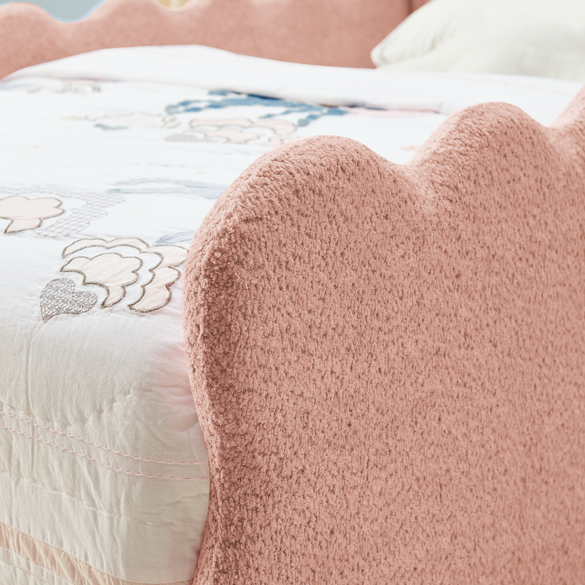 Twin Size Cute Dinosaur-Shaped Kids Bed with Safety Guardraild, Solid Wood Toddler Bed Frame for Children for Bedroom, Boucle Fabric - Image 5