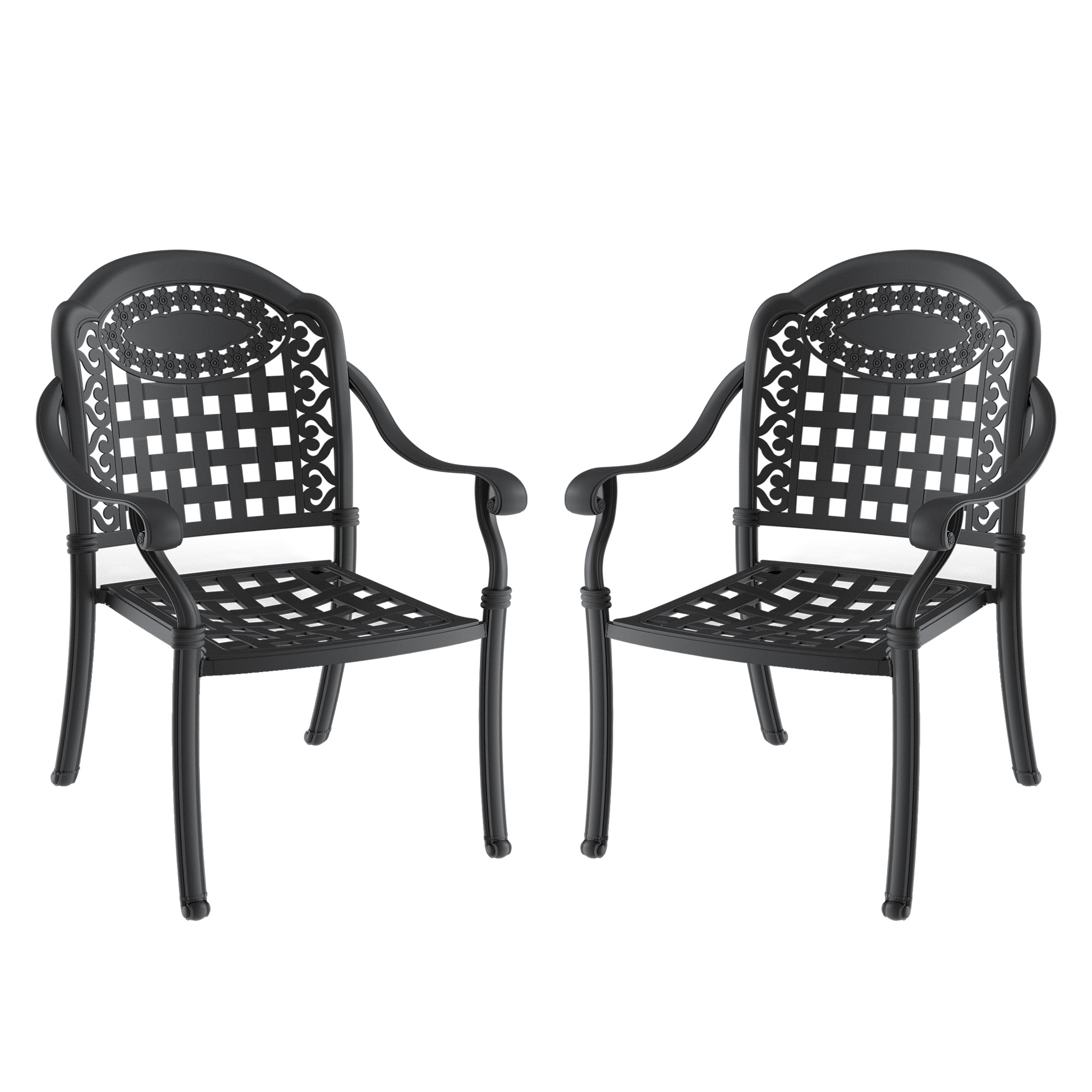 Cast Aluminum Patio Dining Chair 2PCS With Black Frame and Blue Cushions (same sku: W171091759) - Image 3