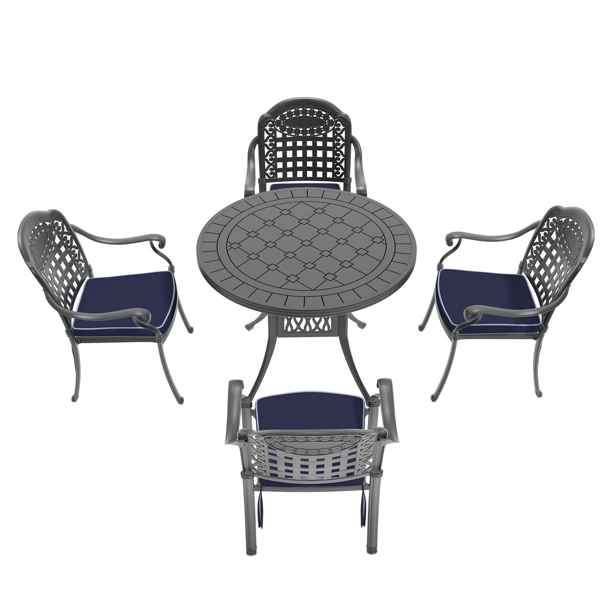 5-Piece Set Of Cast Aluminum Patio Furniture With Blue Cushions(same as W1710S00616) - Image 3