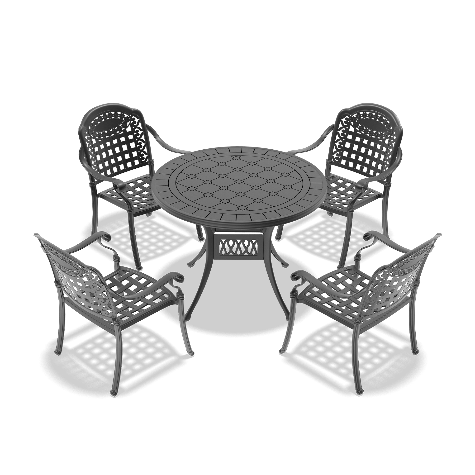 5-Piece Set Of Cast Aluminum Patio Furniture With Black Frame and Blue Seat Cushions(same sku:W1710S00070,W1710S00004) - Image 4