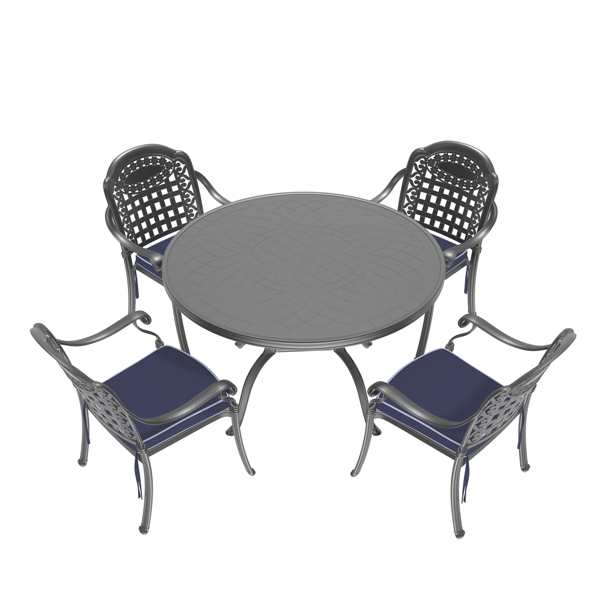 5-Piece Set Of Cast Aluminum Patio Furniture With Black Frame and Blue Seat Cushions(same sku:W1710S00075,W1710S00041) - Image 3