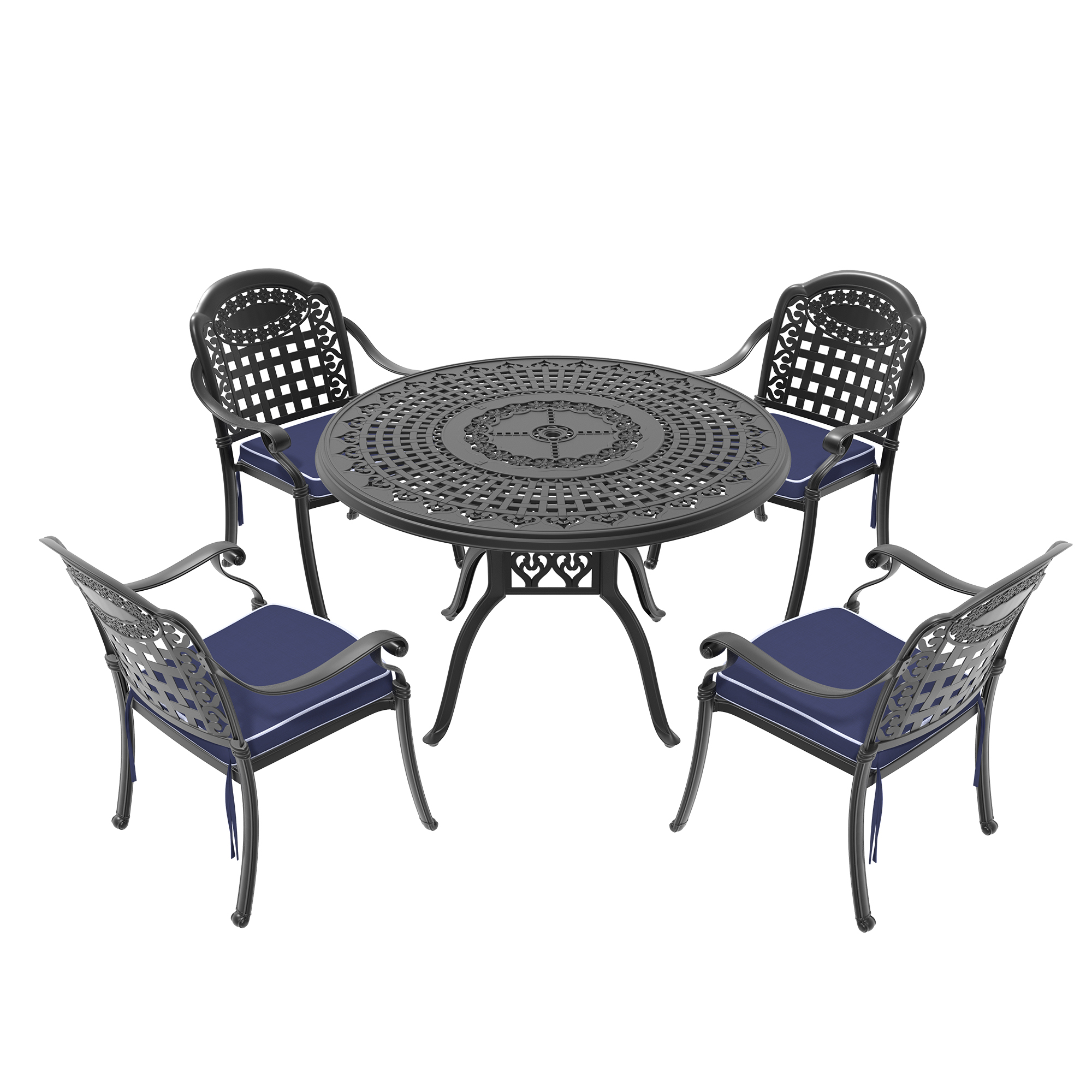 5-Piece Set Of Cast Aluminum Patio Furniture With Black Frame and Blue Seat Cushions(same sku:W1710S00093,W1710S00031) - Image 3