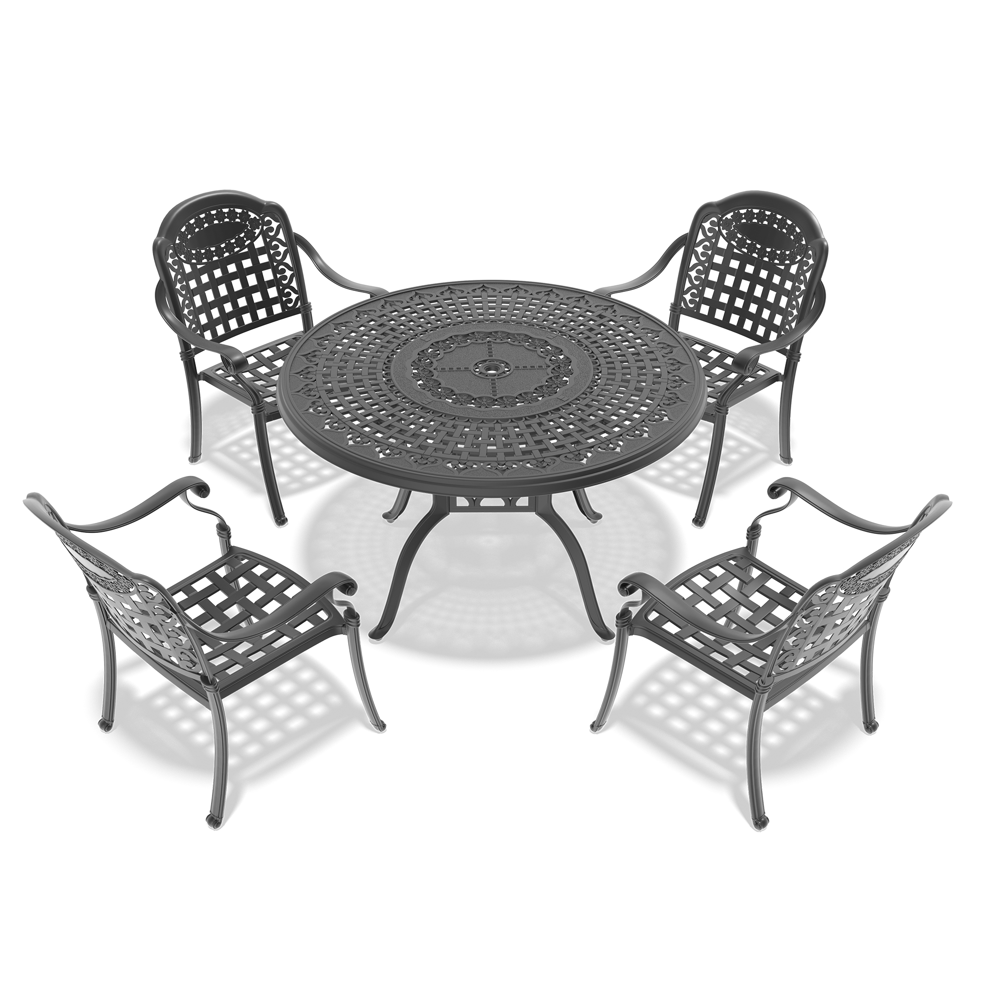 5-Piece Set Of Cast Aluminum Patio Furniture With Black Frame and Blue Seat Cushions(same sku:W1710S00093,W1710S00031) - Image 4