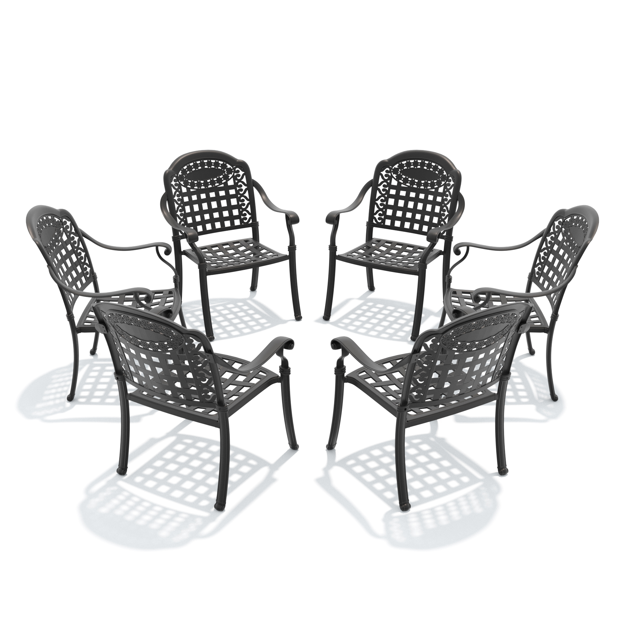 Cast Aluminum Patio Dining Chair 6PCS With Black Frame and Blue Cushions (same as: W1710S00481,W1710P166057,W171091761) - Image 4