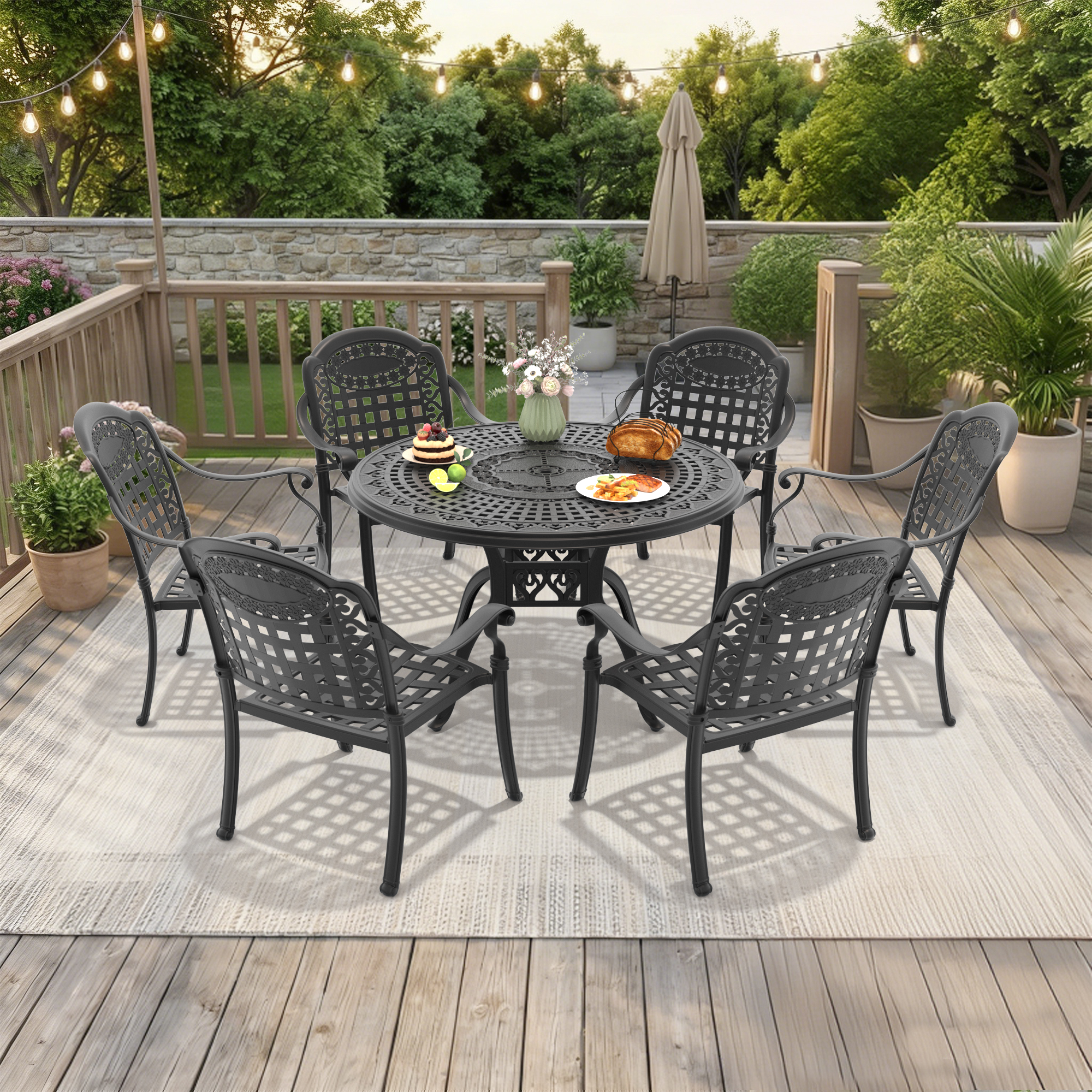 7-Piece Set Of Cast Aluminum Patio Furniture With Blue Cushions (same as:W1710S00566 ,W1710S00094) - Image 2