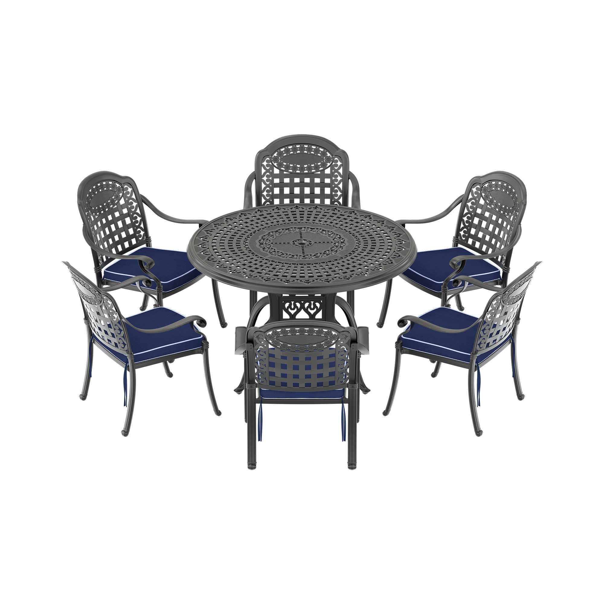 7-Piece Set Of Cast Aluminum Patio Furniture With Blue Cushions (same as:W1710S00566 ,W1710S00094) - Image 3