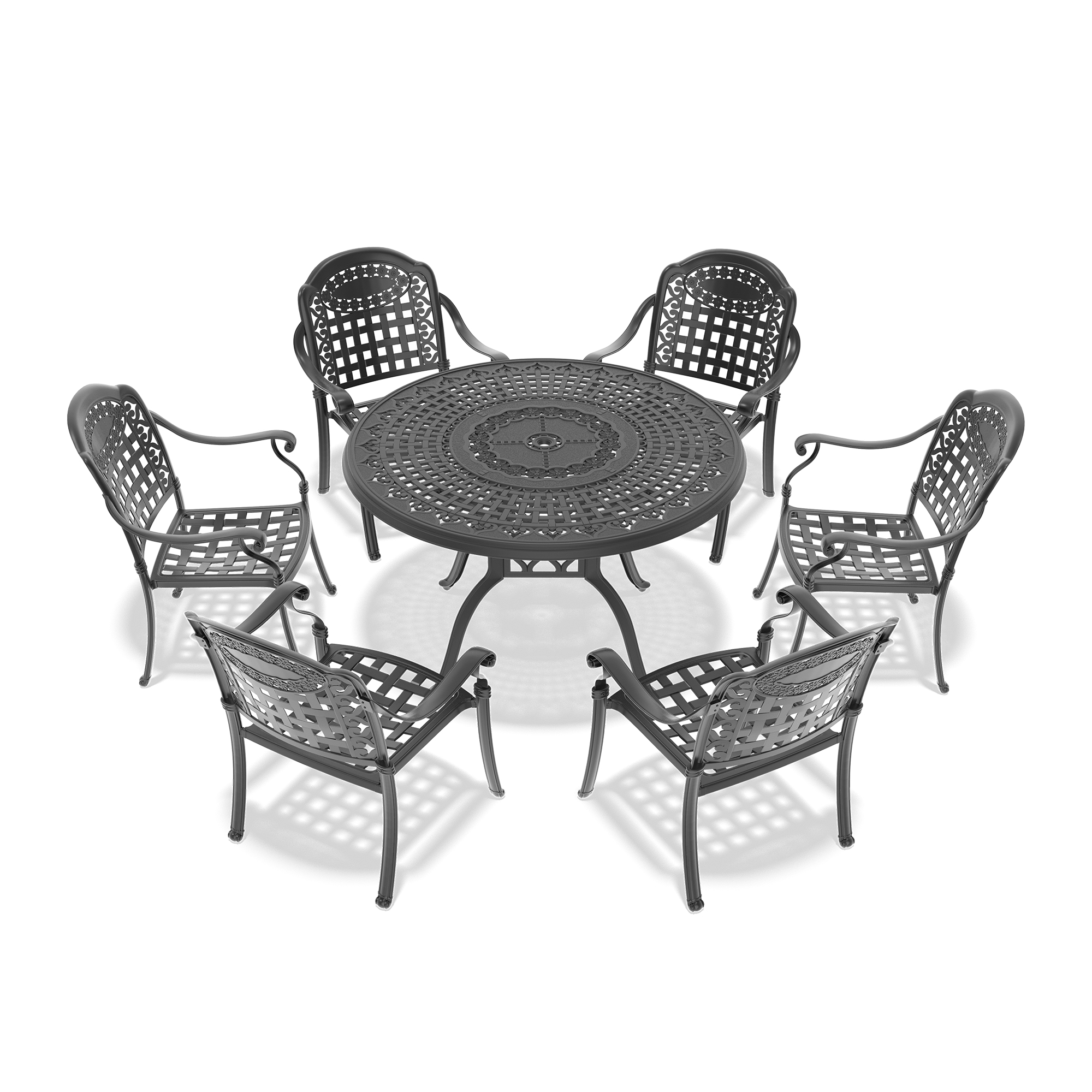 7-Piece Set Of Cast Aluminum Patio Furniture With Black Frame and Blue Seat Cushions(same as:W1710S00487 ,W1710S00094,W1710S00032) - Image 4