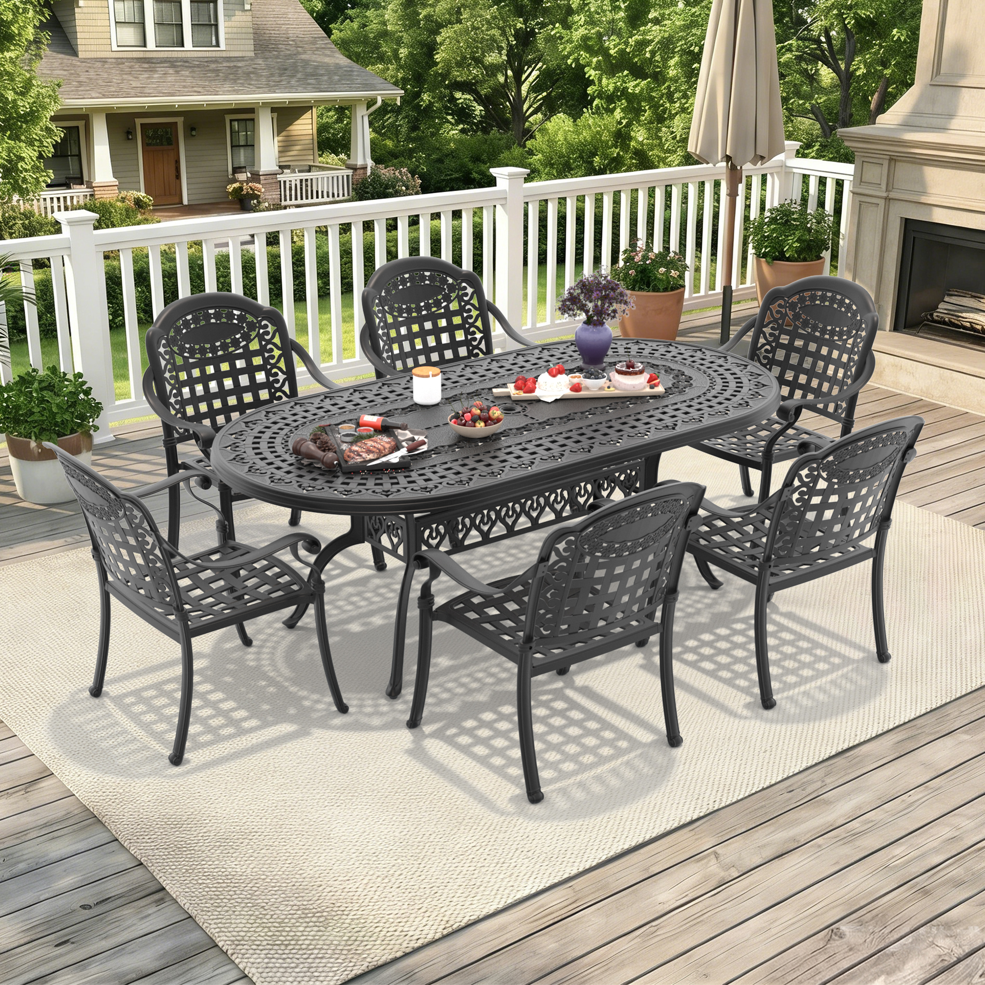 7-Piece Set Of Cast Aluminum Patio Furniture With Blue Cushions (same as:W1710S00497 ,W1710S00650 ,W1710S00105) - Image 2