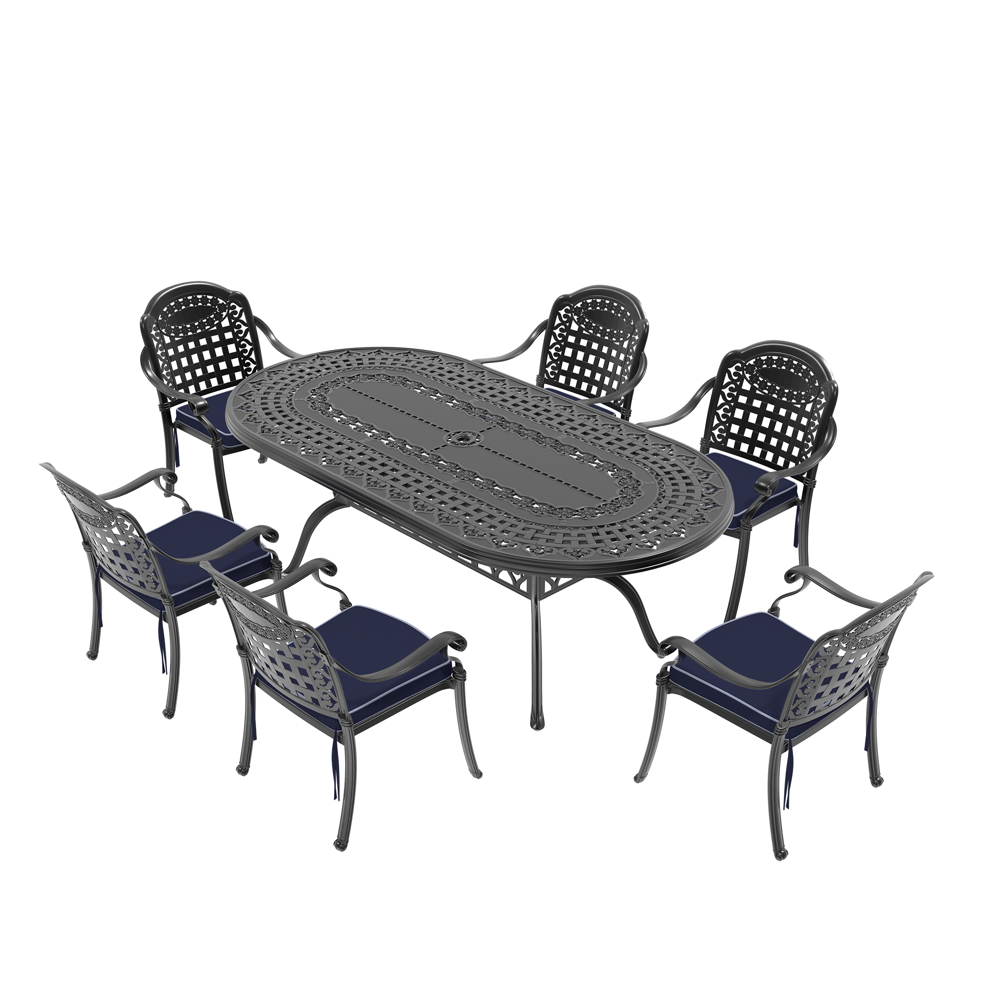 7-Piece Set Of Cast Aluminum Patio Furniture With Blue Cushions (same as:W1710S00497 ,W1710S00650 ,W1710S00105) - Image 3