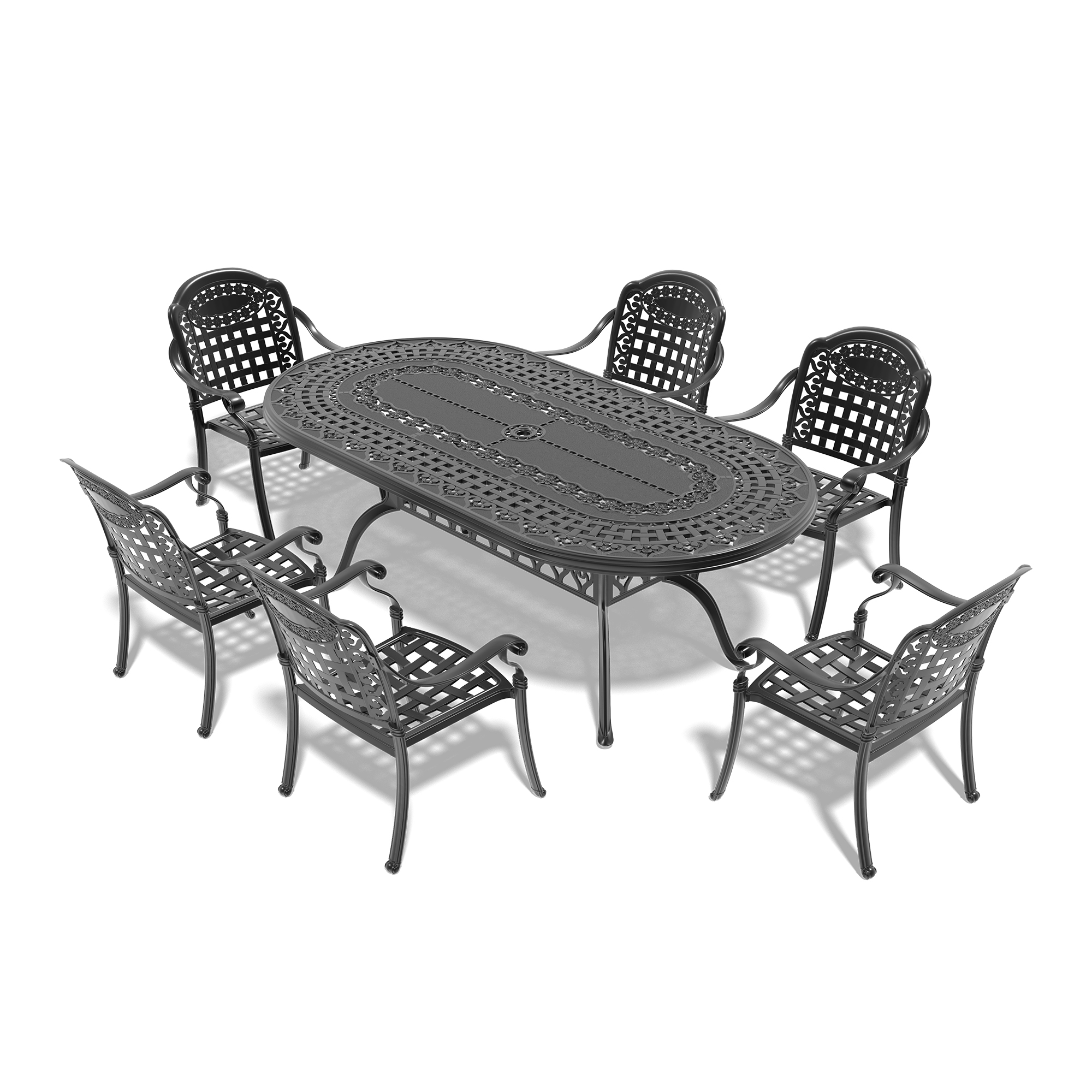 7-Piece Set Of Cast Aluminum Patio Furniture With Blue Cushions (same as:W1710S00497 ,W1710S00650 ,W1710S00105) - Image 4
