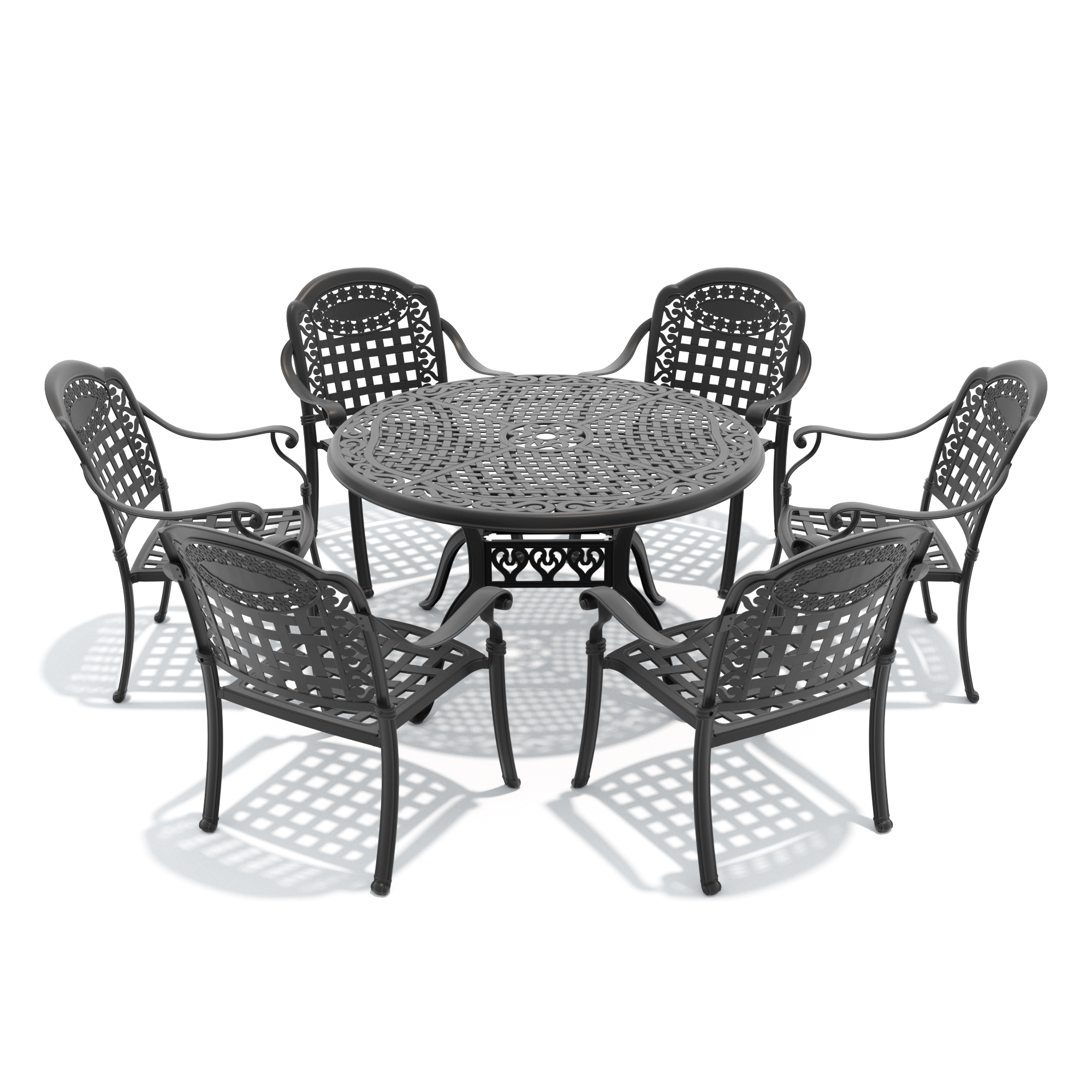 7-Piece Set Of Cast Aluminum Patio Furniture With Blue Cushions - Image 2