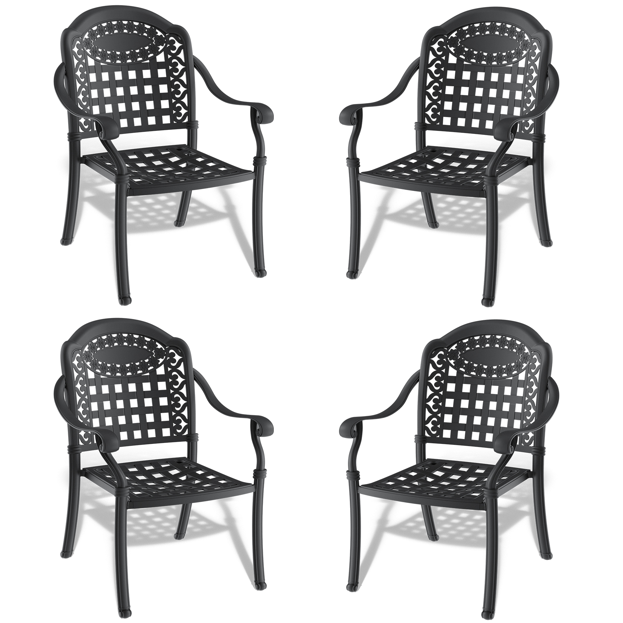 Cast Aluminum Patio Dining Chair 4PCS With Black Frame and Blue Cushions(same as W1710S00510) - Image 3