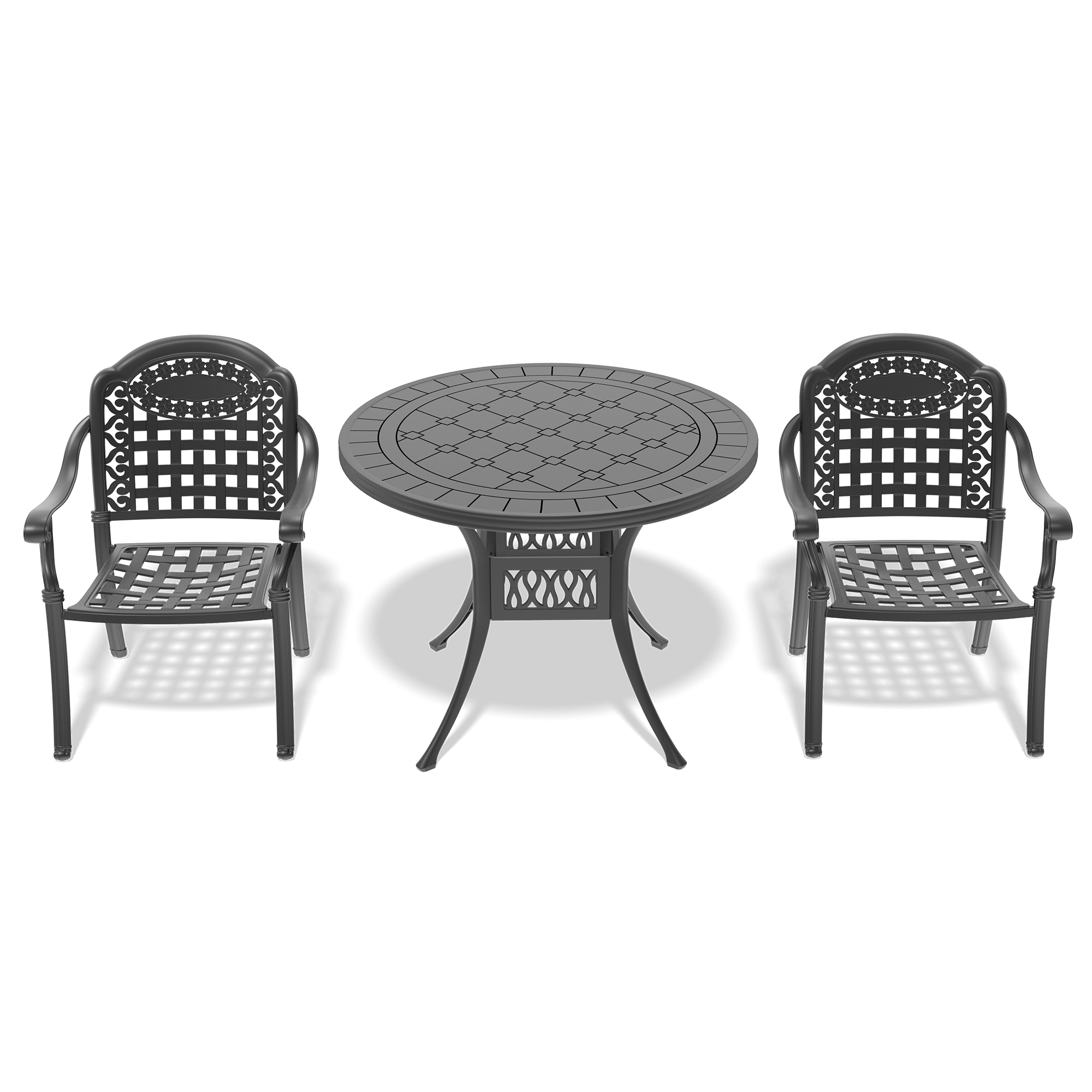3-Piece Set Of Cast Aluminum Patio Furniture With Blue Cushions - Image 3