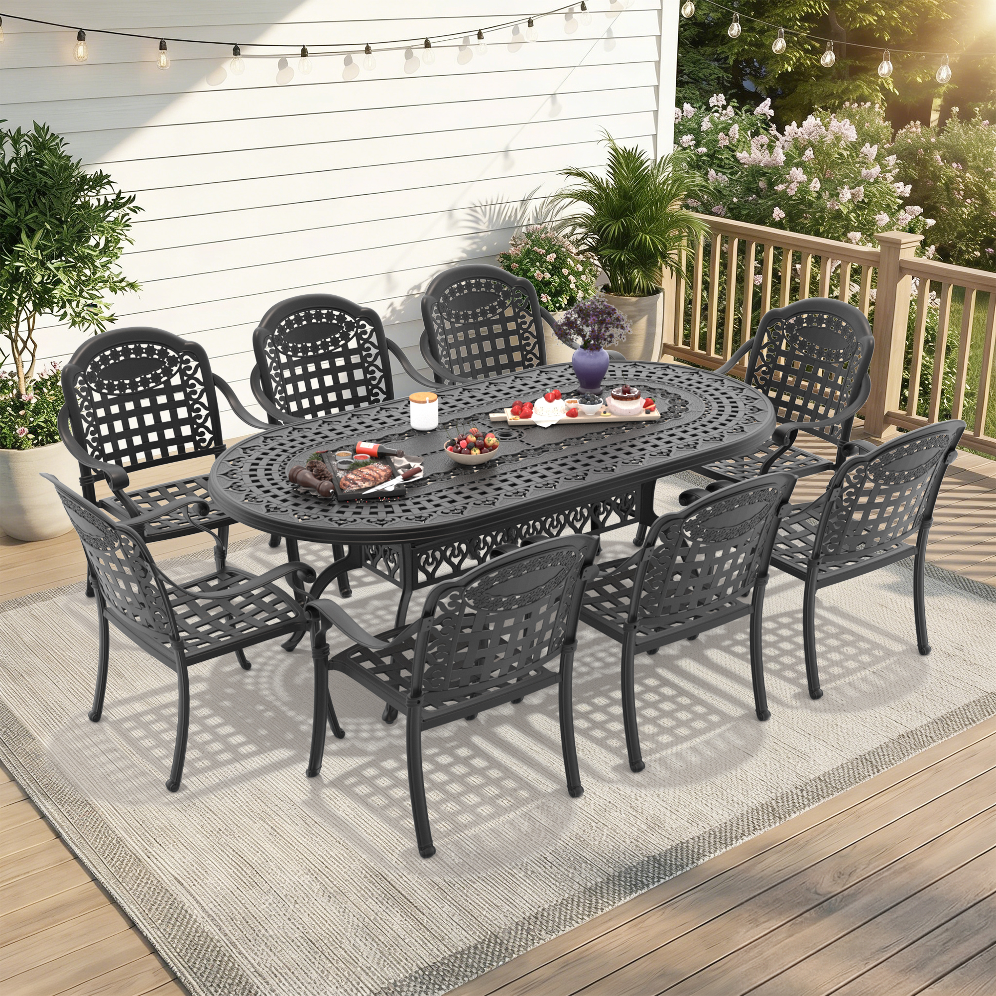 9-Piece Set Of Cast Aluminum Patio Furniture With Blue Cushions(same sku:W1710S00198 , W1710S00601,W1710S00106,W1710S00034) - Image 2
