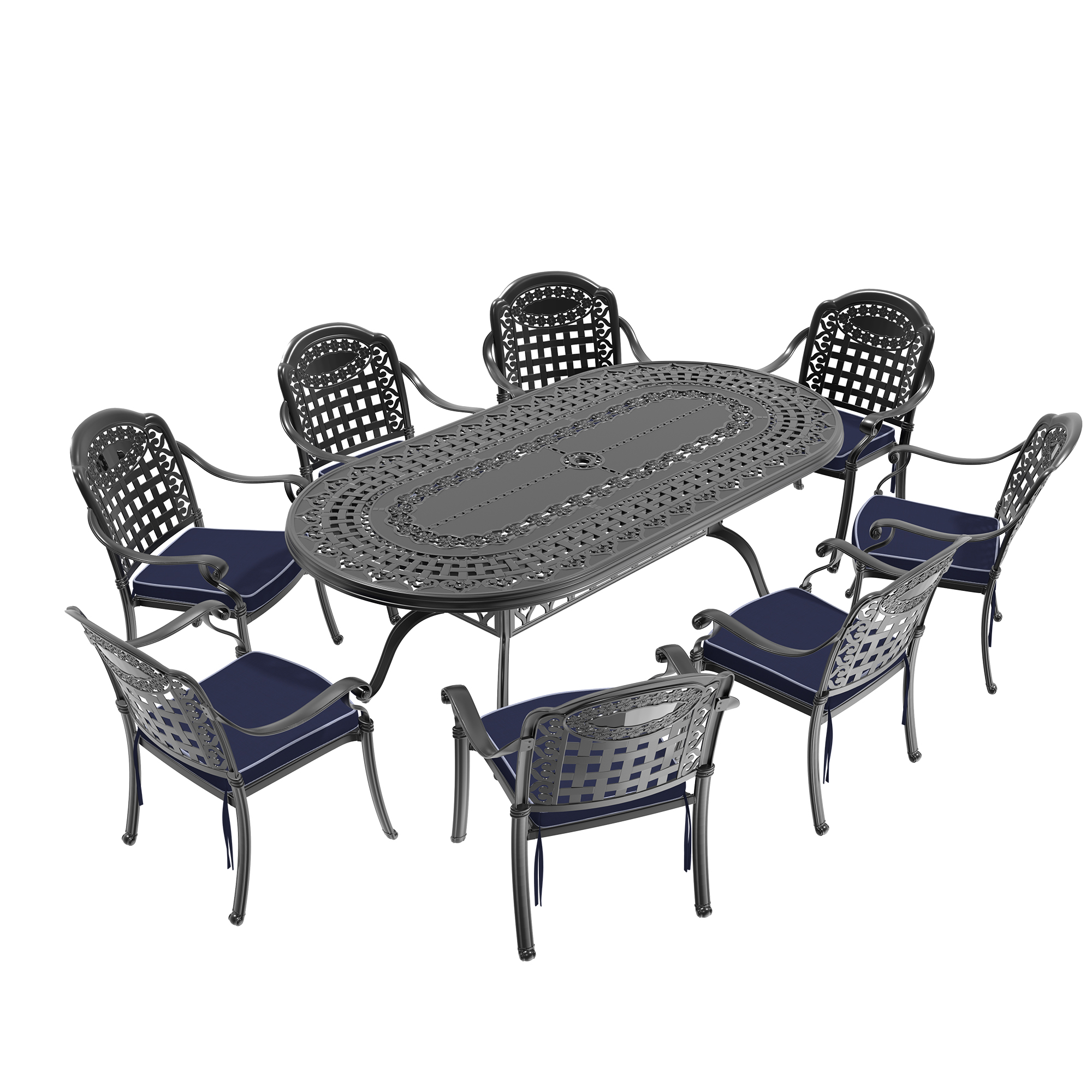 9-Piece Set Of Cast Aluminum Patio Furniture With Blue Cushions(same sku:W1710S00198 , W1710S00601,W1710S00106,W1710S00034) - Image 3