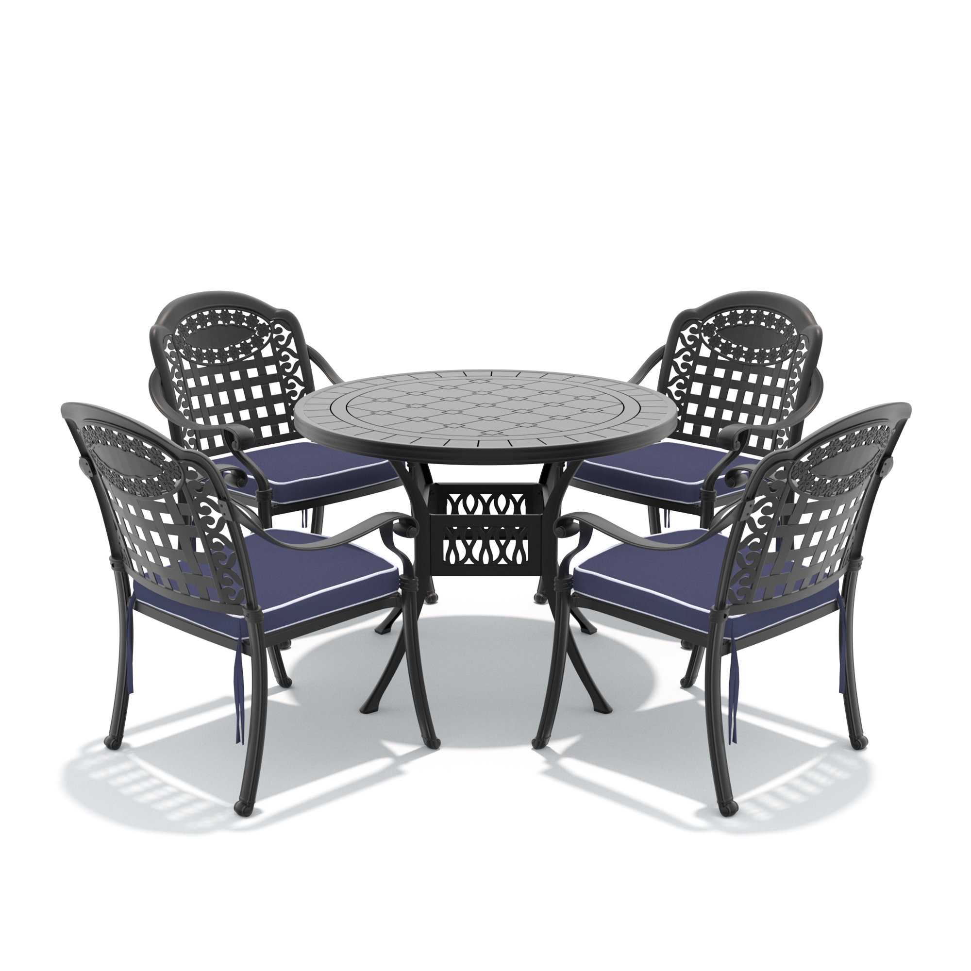 5-Piece Set Of Cast Aluminum Patio Furniture With Black Frame and Blue Seat Cushions(same sku:W1710S00070,W1710S00004) - Image 3