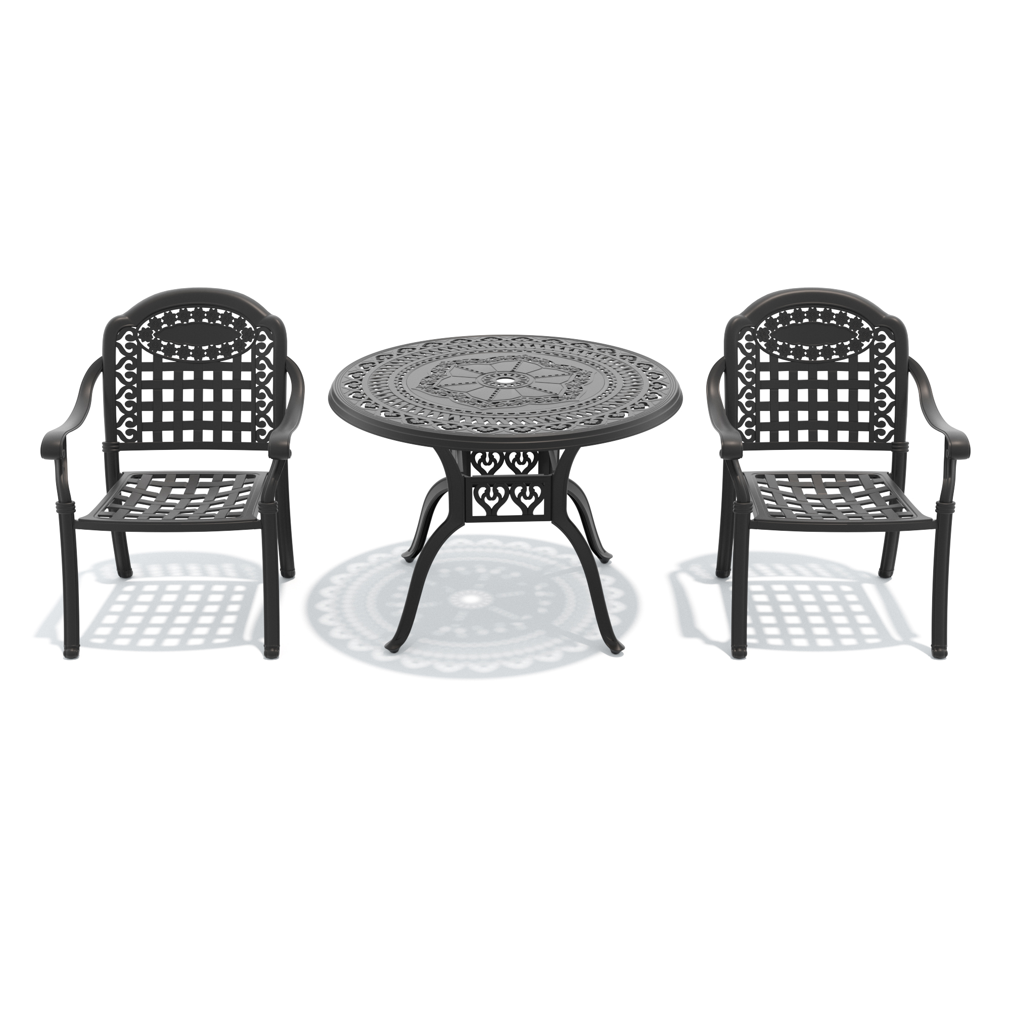 3-Piece Set Of Cast Aluminum Patio Furniture With Blue Cushions - Image 3