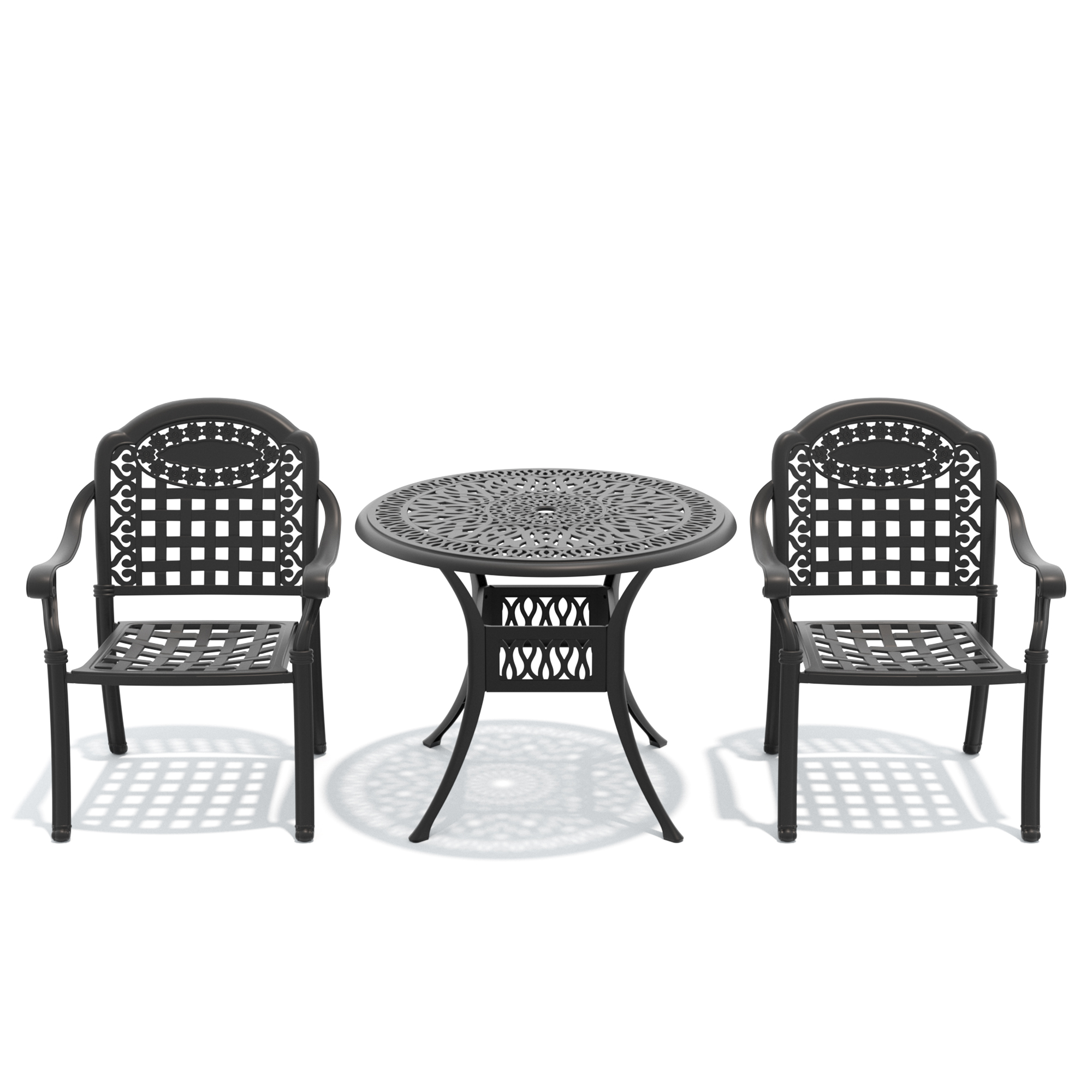 3-Piece Set Of Cast Aluminum Patio Furniture With Blue Cushions - Image 3
