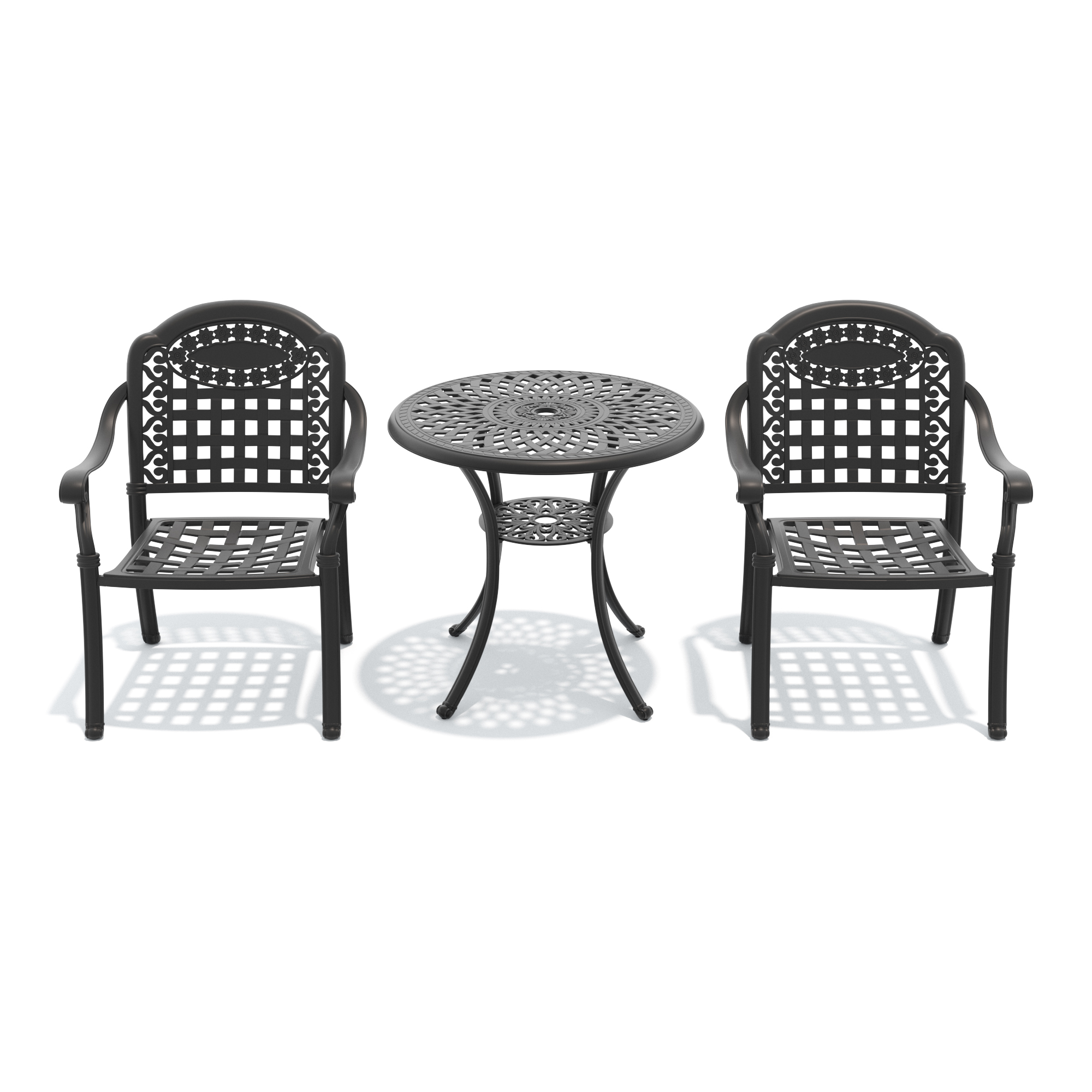 3-Piece Set Of Cast Aluminum Patio Furniture With Blue Cushions - Image 3