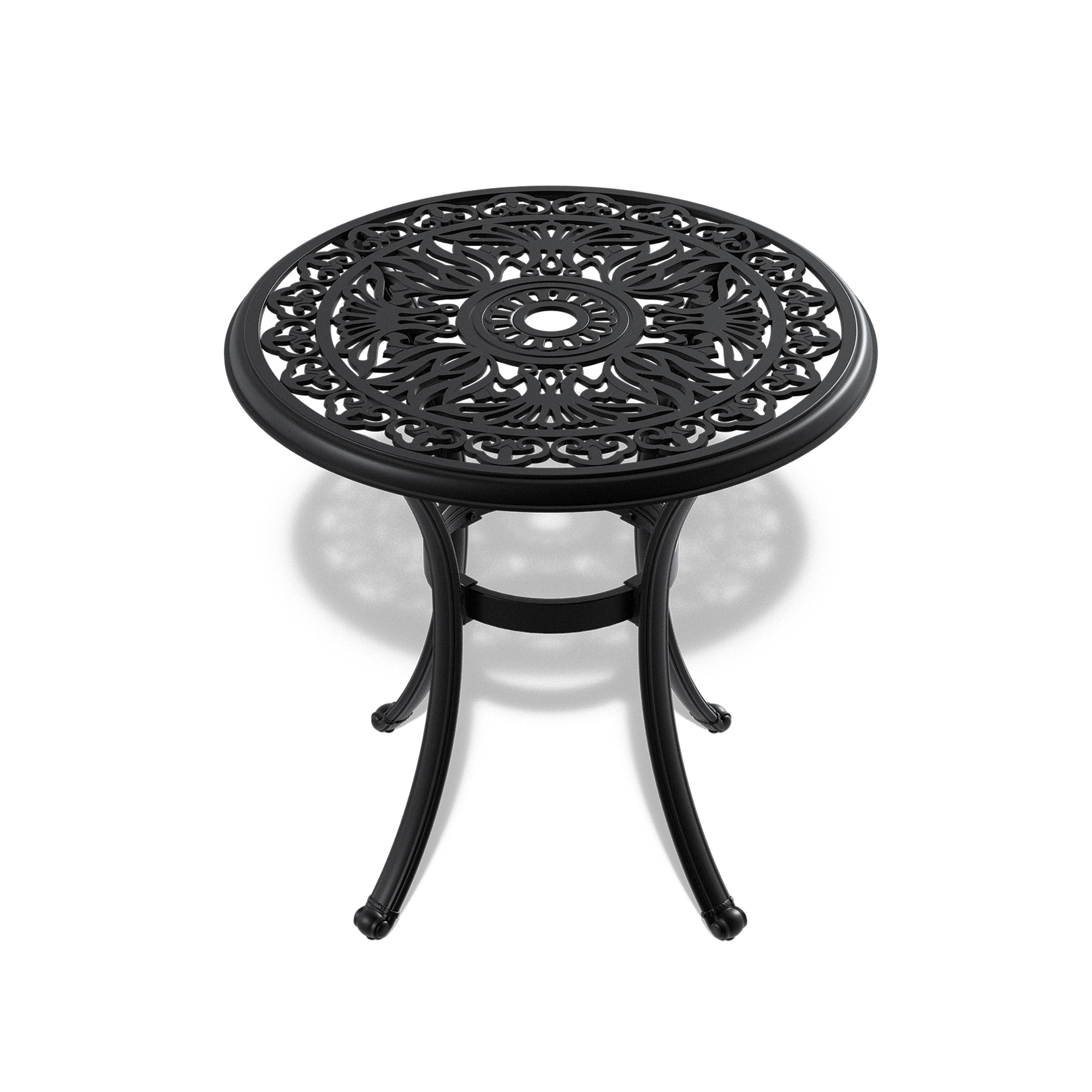 3-Piece Set Of Cast Aluminum Patio Furniture With Black Frame and Blue Seat Cushions - Image 6