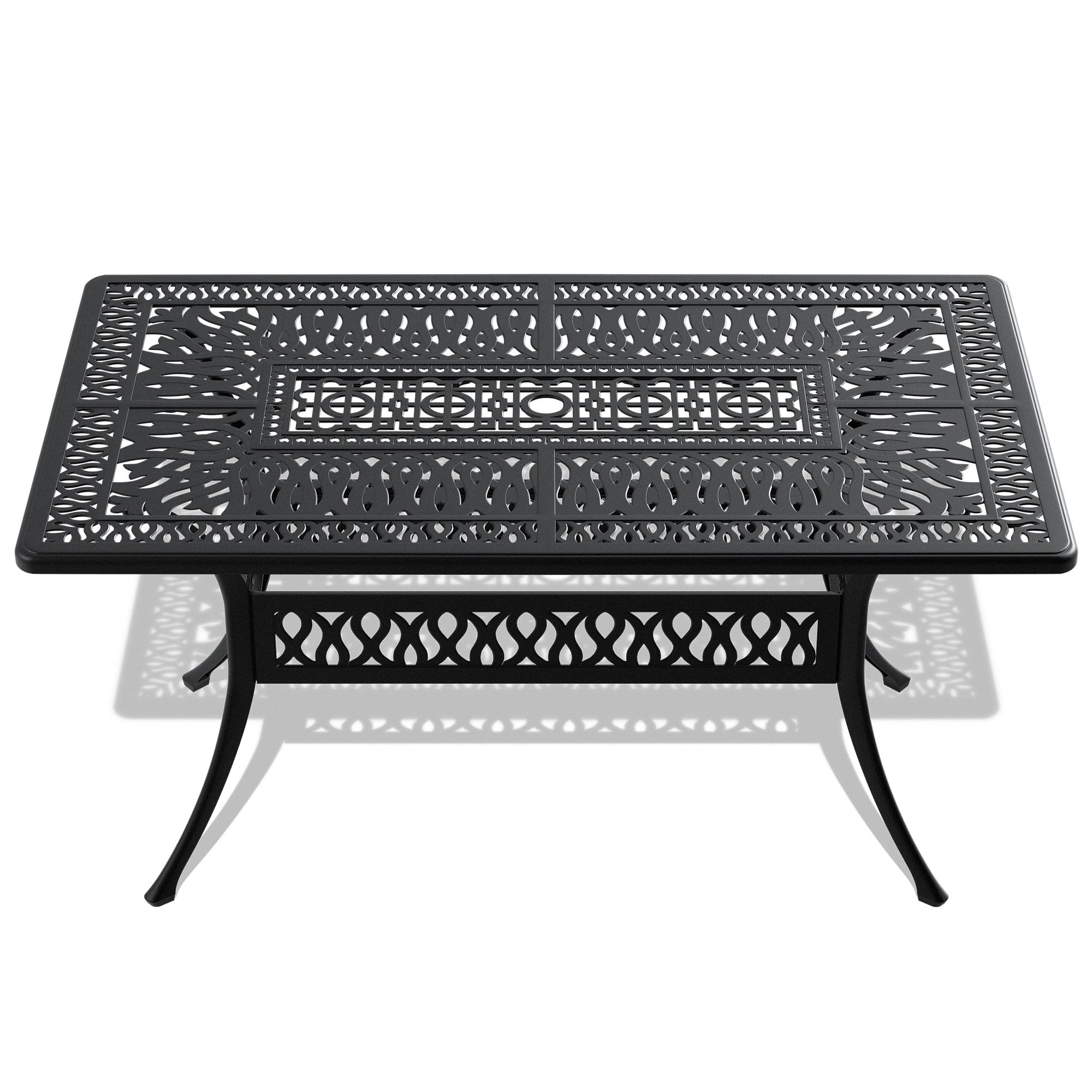 L58.27*W34.65-inch Cast Aluminum Patio Dining Table With Black Frame and Umbrella Hole (same sku: W171084481) - Image 2