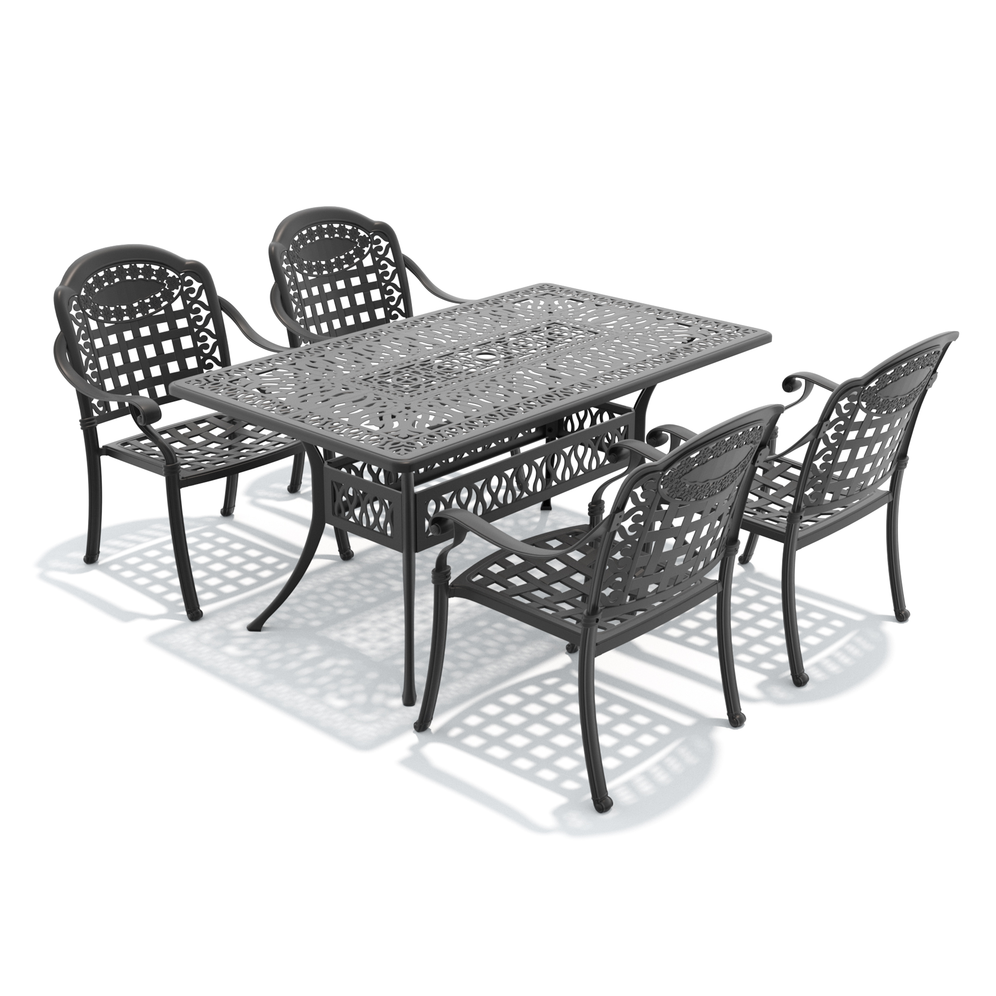 5-Piece Set Of Cast Aluminum Patio Furniture With Black Frame and Blue Seat Cushions - Image 3