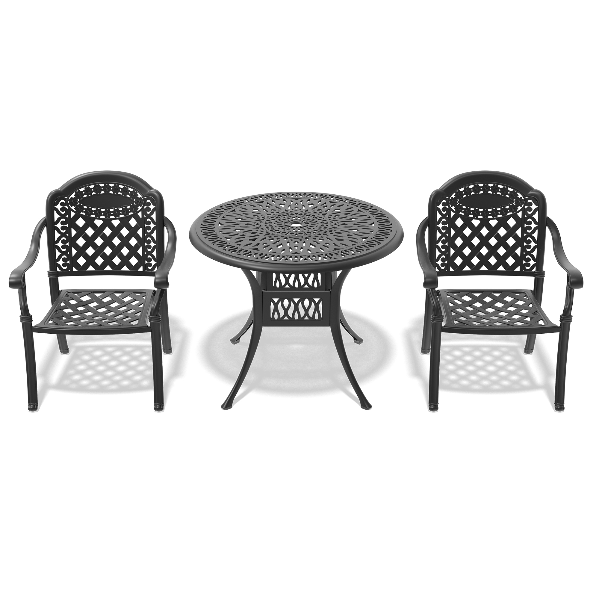 3-Piece Set Of Cast Aluminum Patio Furniture With Red Cushions - Image 3